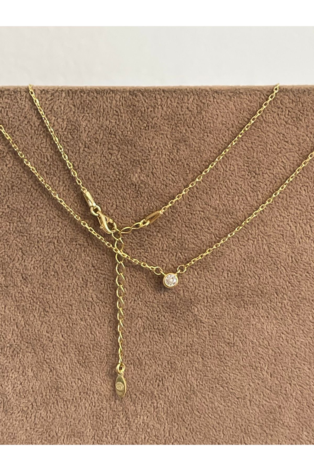 Rupen Kraft 925 Ayar Gümüş Gold Renk Tek Taş Gümüş Kolye