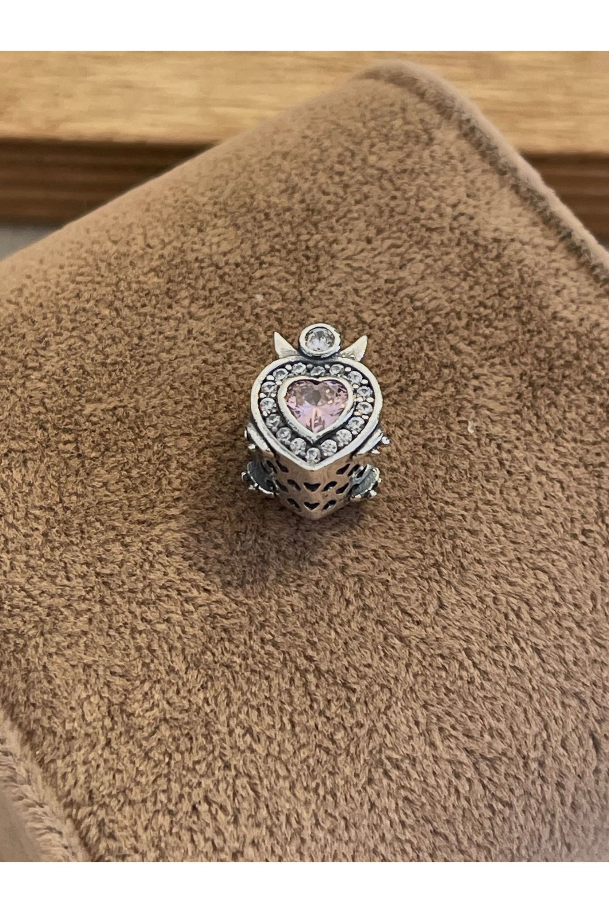 Rupen Kraft 925 Ayar Gümüş Cahrm Pembe Kalp Detaylı Parlak Zirkon Taşlı Gümüş Charm