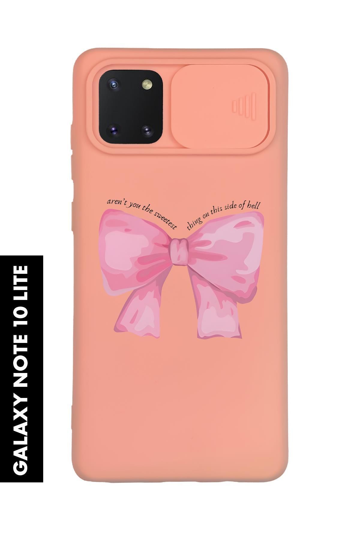 mooodcase Samsung Note 10 Lite Uyumlu Pembe Kurdele Desenli Slider Kamera Korumalı Telefon Kılıfı