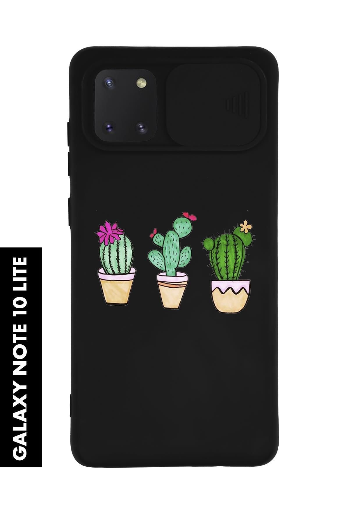 mooodcase Samsung Note 10 Lite Uyumlu Üçlü Kaktüs Desenli Slider Kamera Korumalı Telefon Kılıfı