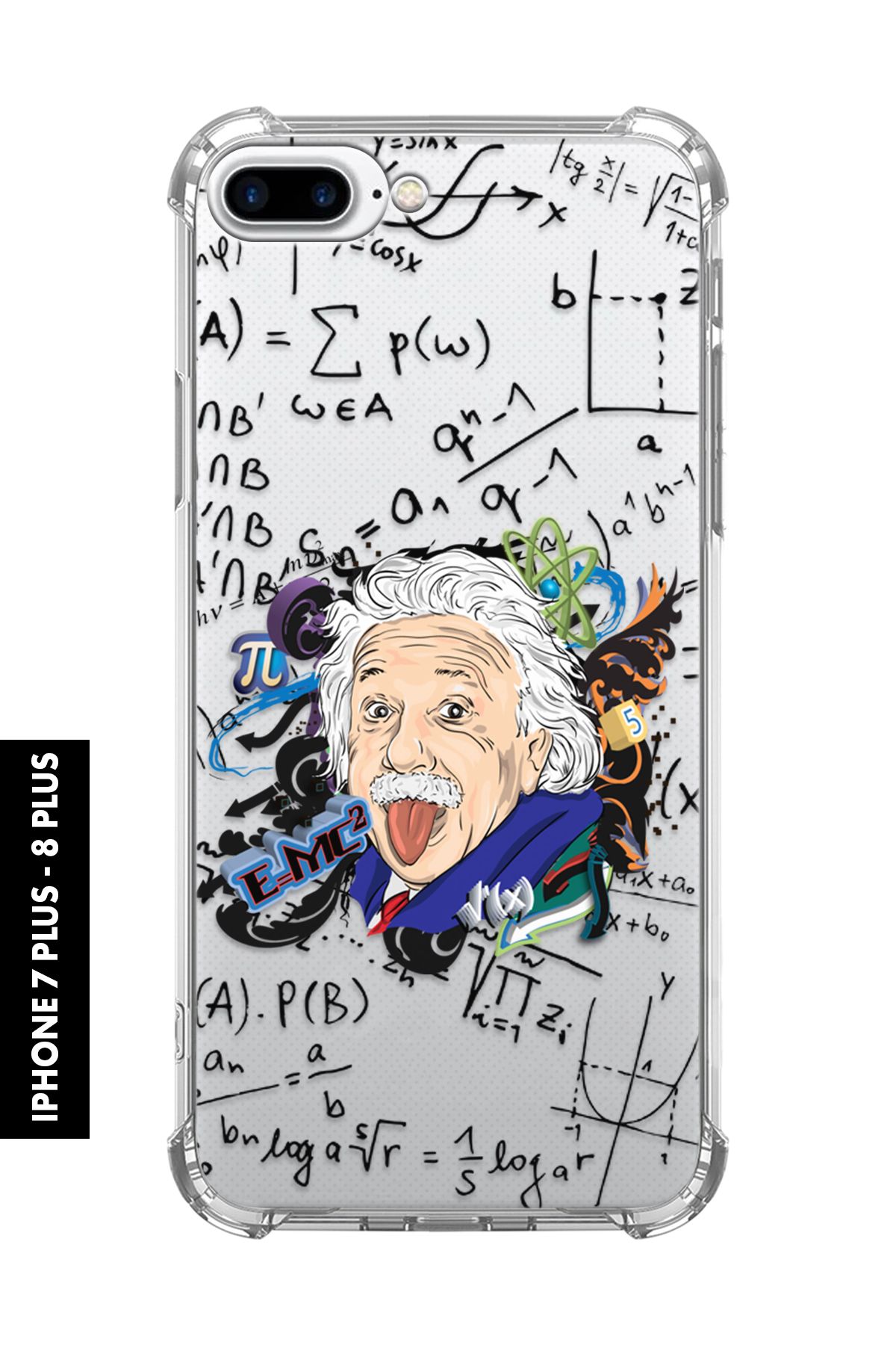 mooodcase iPhone 7 Plus / 8 Plus Uyumlu Einstein Desenli Darbe Emici Köşe Korumalı Telefon Kılıfı