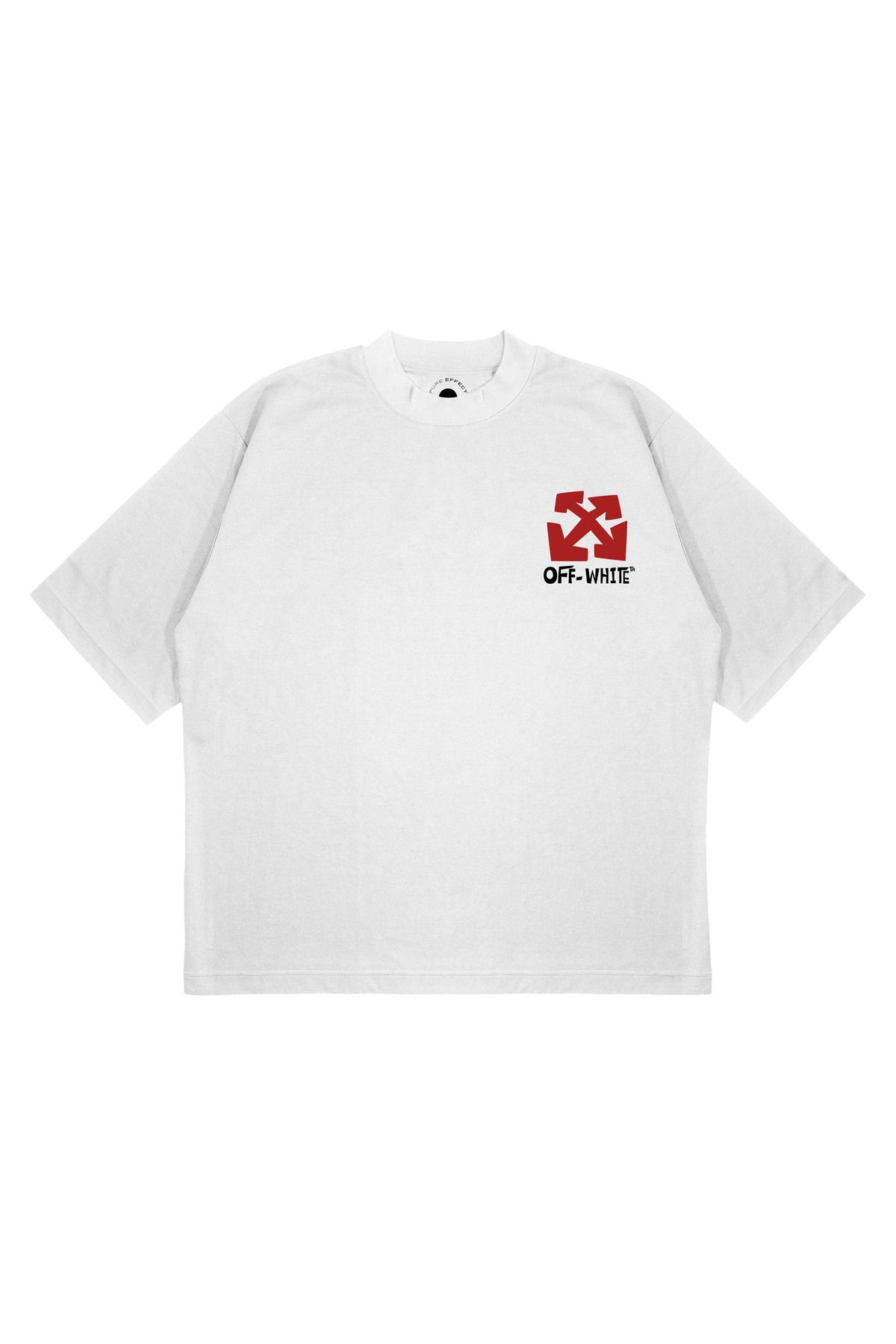 PURE EFFECT Unisex Oversize OFF WHITE KIRMIZI Baskılı Boxy Fit Kalın Kumaşlı T-shirt