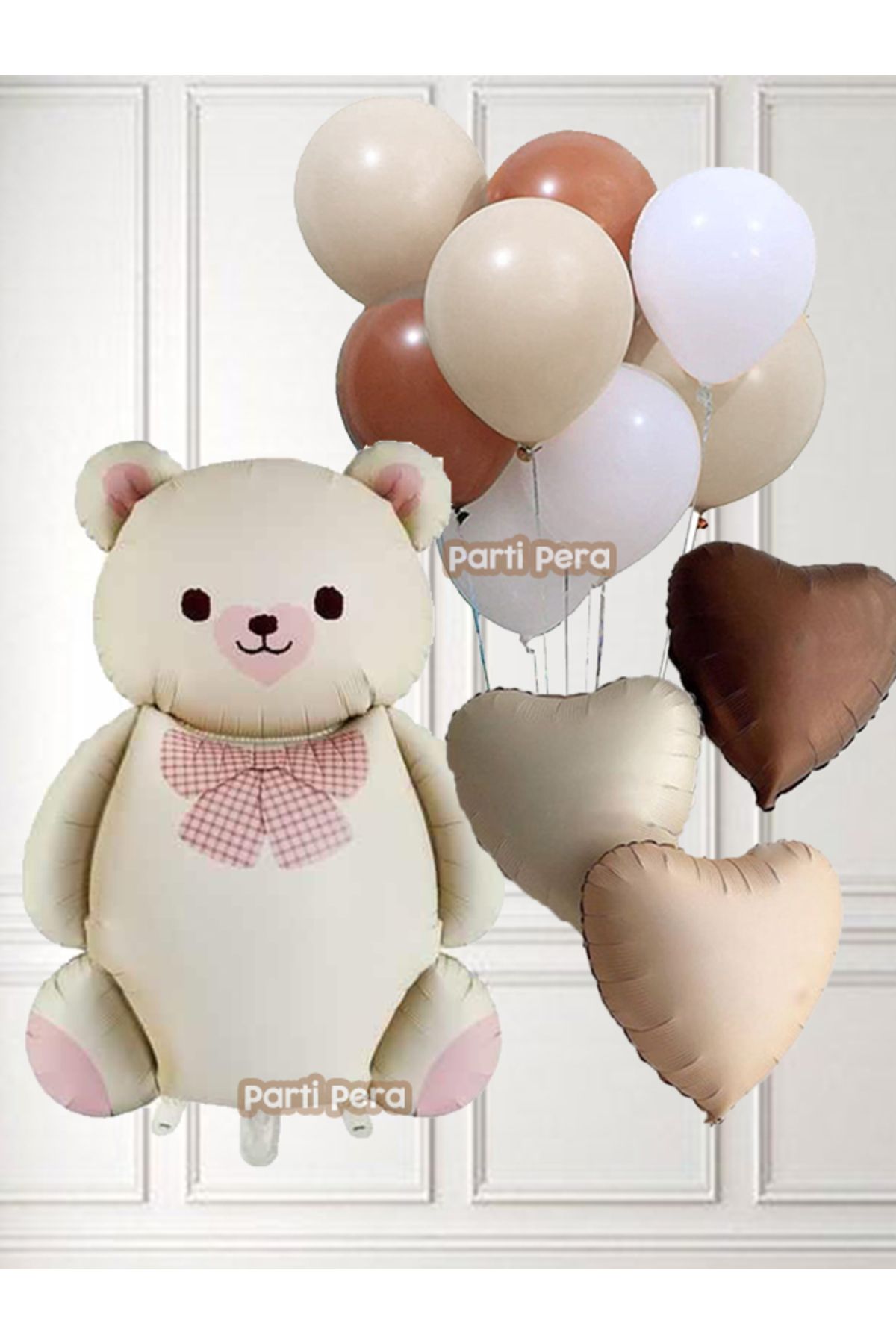 parti pera ARetro Fiyonklu Ayı Folyo Balon Retro Kalp Folyo Balon Pastel Balon Doğum Günü Balon Seti