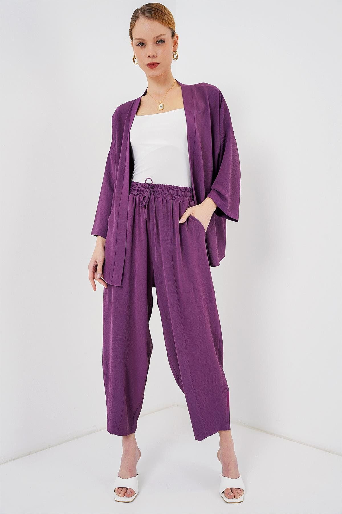 MODAMAİSA Kadın Kimono İkili Takım - Mürdüm