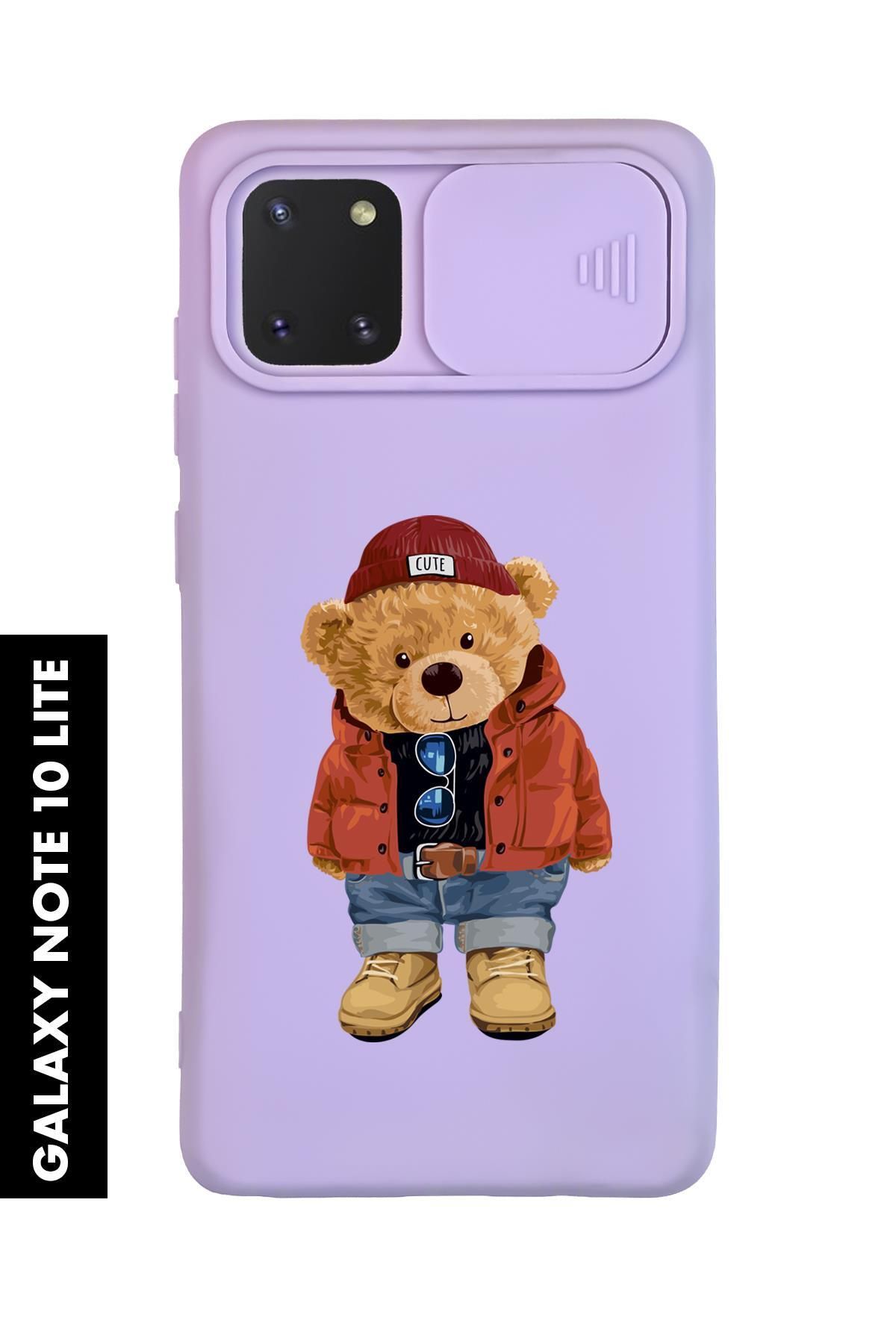 mooodcase Samsung Note 10 Lite Uyumlu Teddy Bear Desenli Slider Kamera Korumalı Telefon Kılıfı