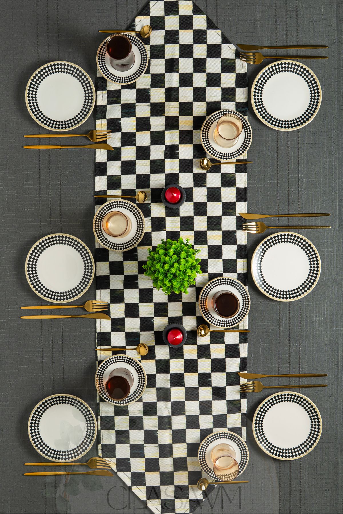 clasavm Dama Noire 18 Parça Çay Seti | 6 Parça Lokumluk 6 Parça Çay Tabağı 6 Parça Gold Çay Bardağı |18Parça