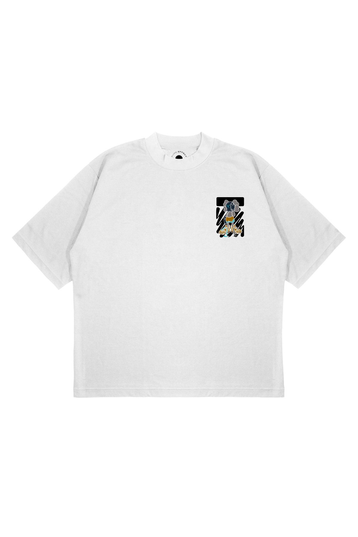 PURE EFFECT Unisex Oversize OFF WHITE x KAWS Baskılı Boxy Fit Kalın Kumaşlı T-shirt