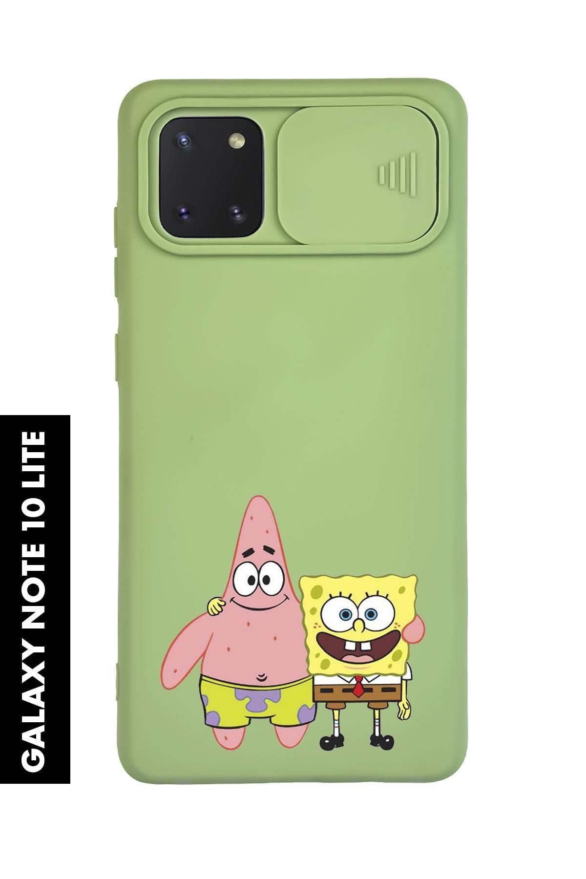 mooodcase Samsung Note 10 Lite Uyumlu Sünger Bob Desenli Slider Kamera Korumalı Telefon Kılıfı