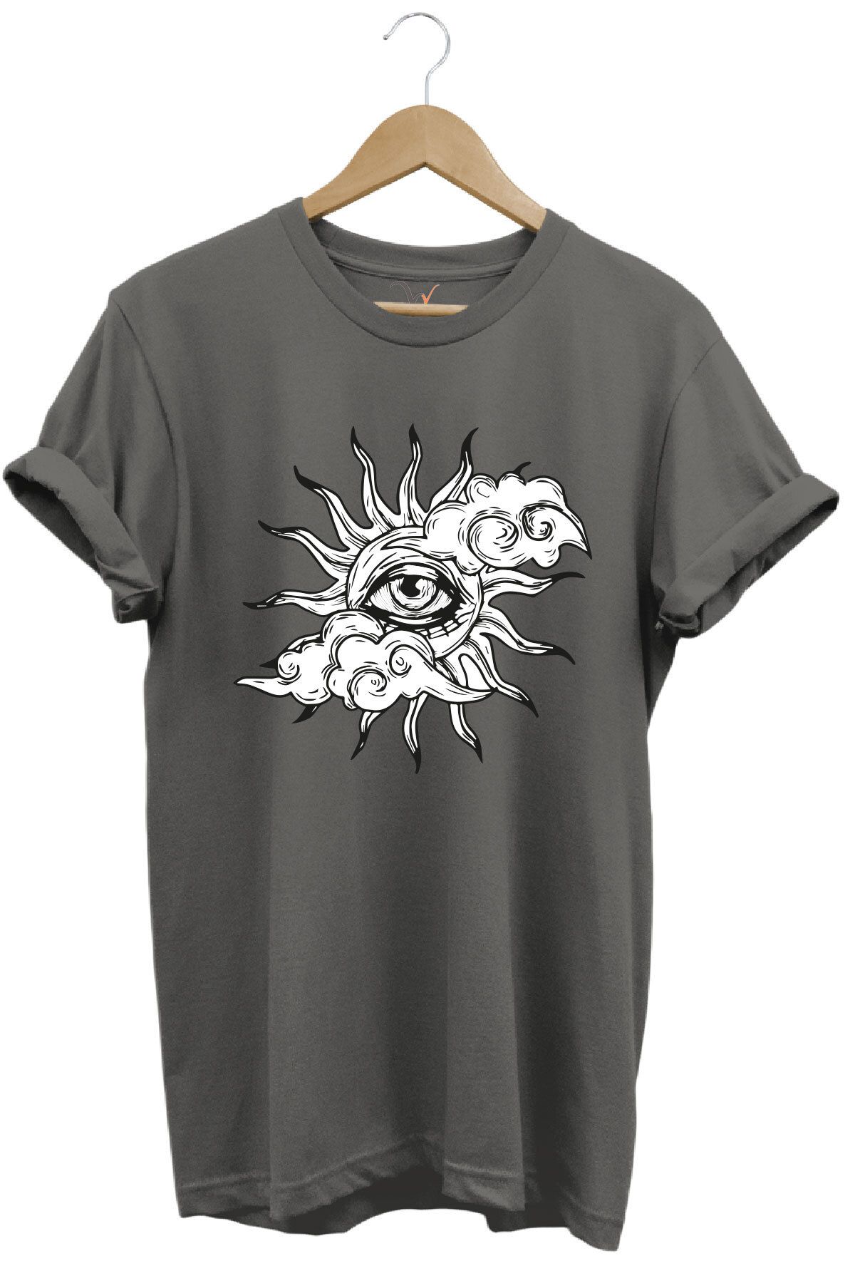 onsrawear Göz ve Güneş Temalı %100 Pamuk Basic Bisiklet Yaka T-shirt