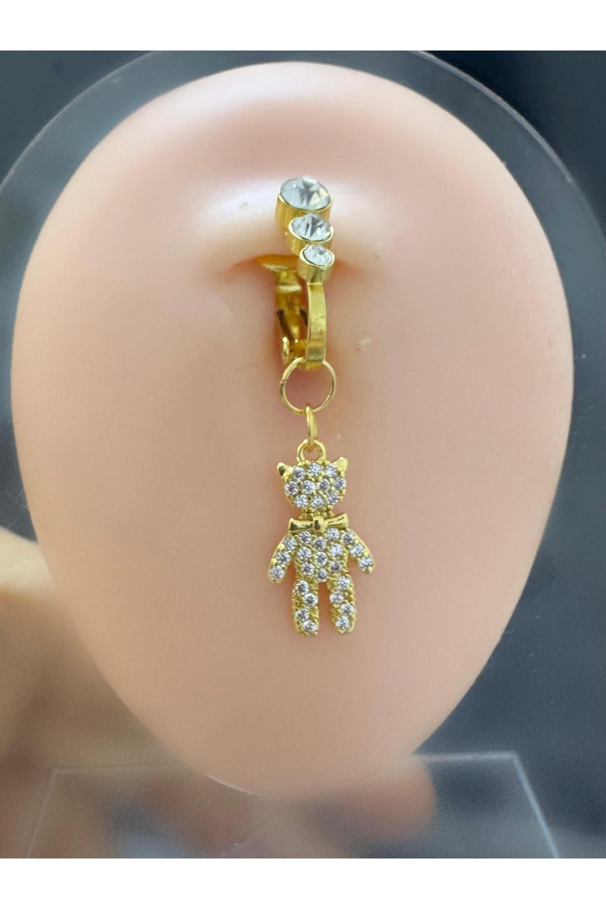 Arescollection DELİKSİZ ( DELİK GEREKTİRMEYEN )SIKIŞTIRMALI AYICIK SALLANTILI GÖBEK PİERCİNGİ