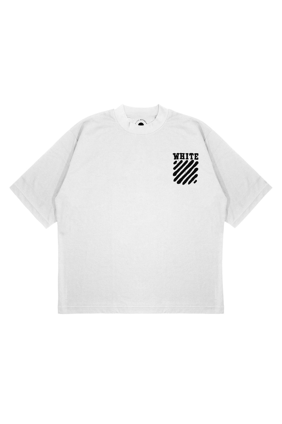 PURE EFFECT Unisex Oversize OFF WHITE SPRAY Baskılı Boxy Fit Kalın Kumaşlı T-shirt