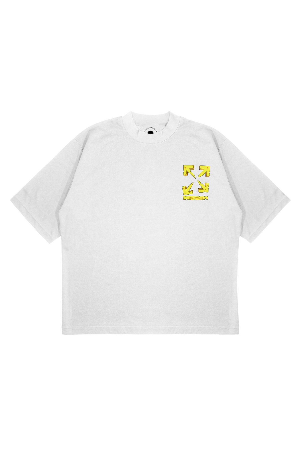 PURE EFFECT Unisex Oversize OFF WHITE CHEESE Baskılı Boxy Fit Kalın Kumaşlı T-shirt