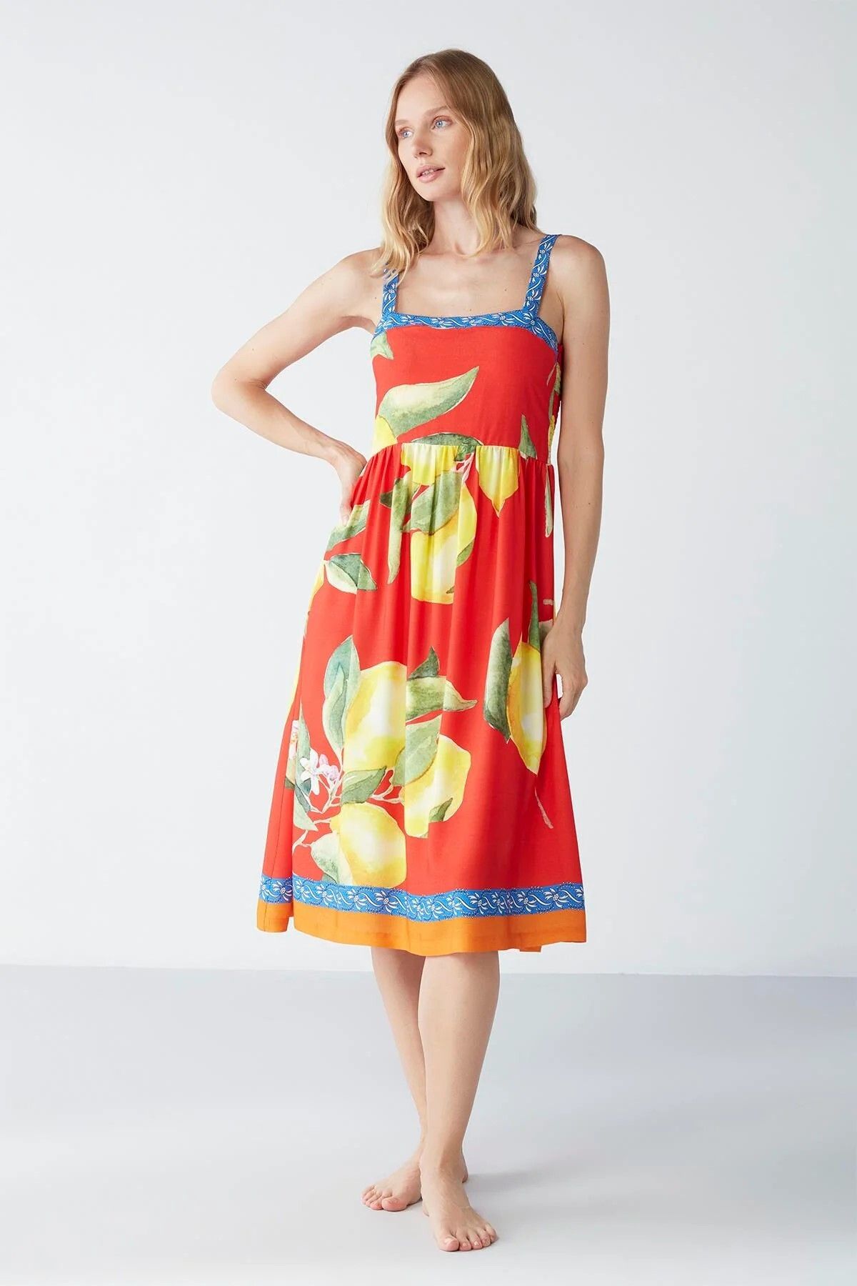 DREAM FASHION Limon Desenli Askılı Elbise