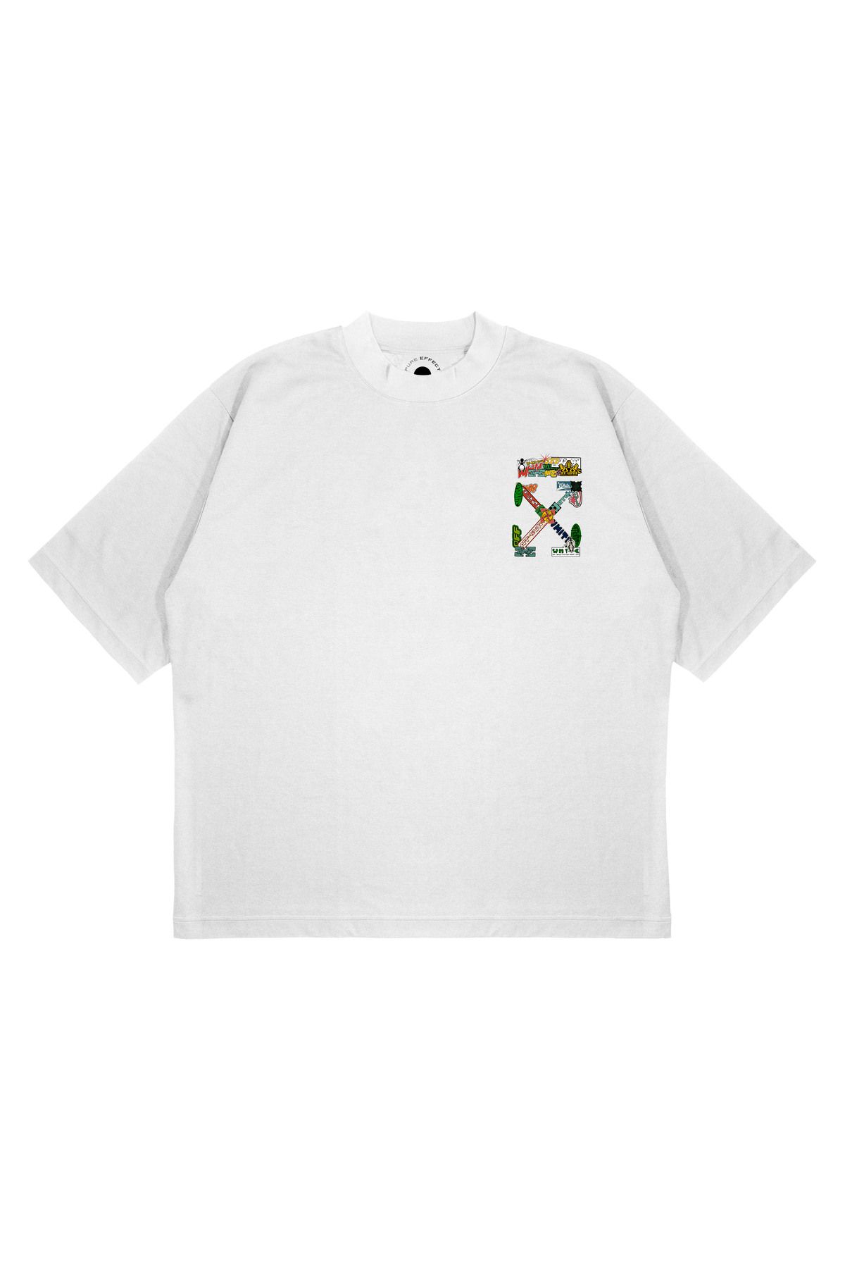 PURE EFFECT Unisex Oversize OFF WHITE KARIŞIK Baskılı Boxy Fit Kalın Kumaşlı T-shirt