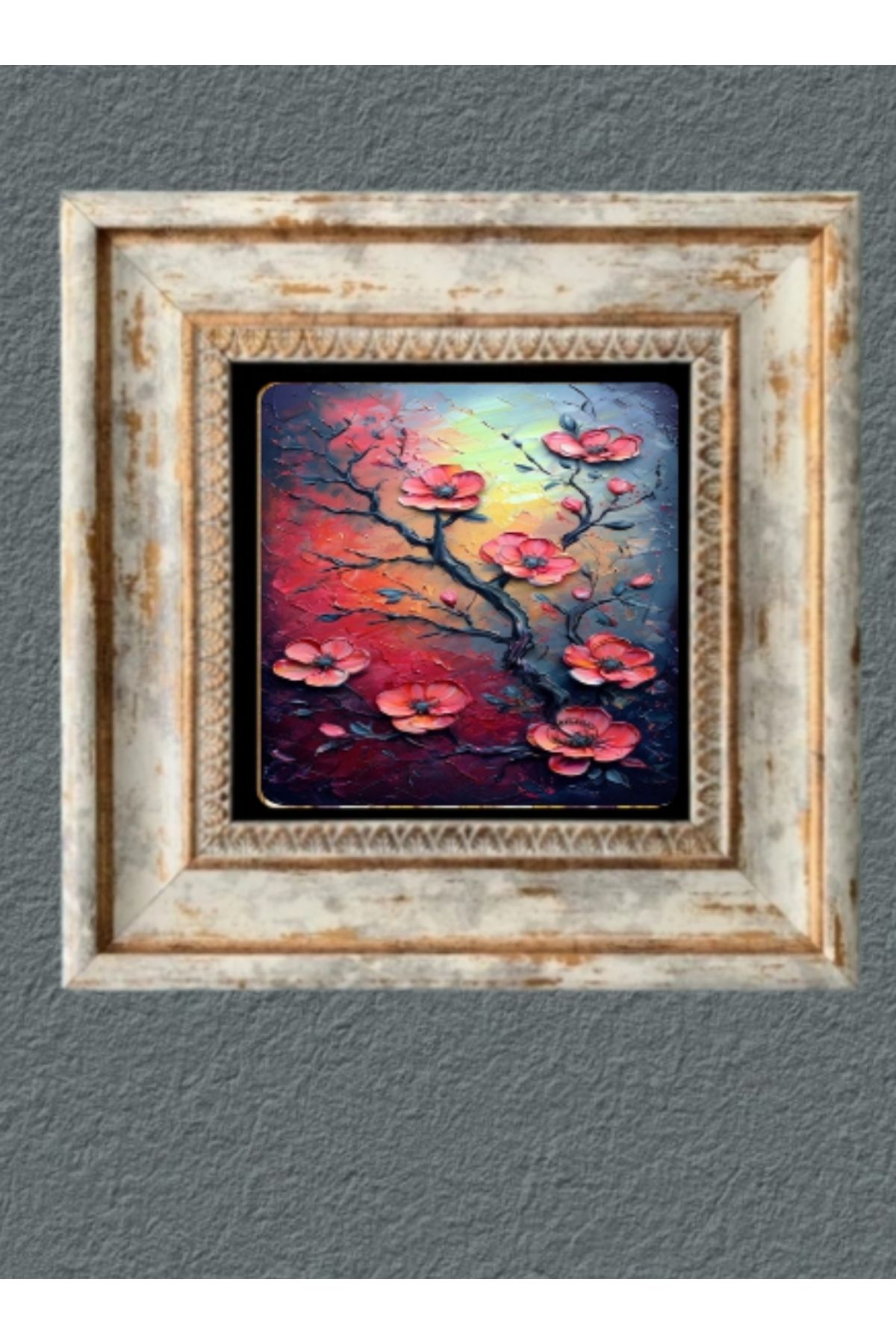STONEVİVEART Renkler ve Ağaçlar Doğal Taş Duvar Tablosu 3 Adet 20x20Cm Duvar Dekoru