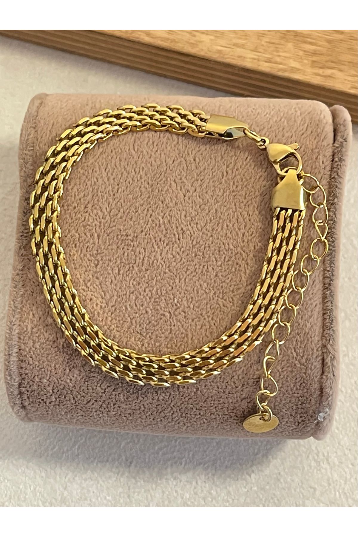 Rupen Kraft 316 L Cerrahi Çelik Altın Modeli Geniş Gold Paslanmaz Kararmaz Çelik Bileklik