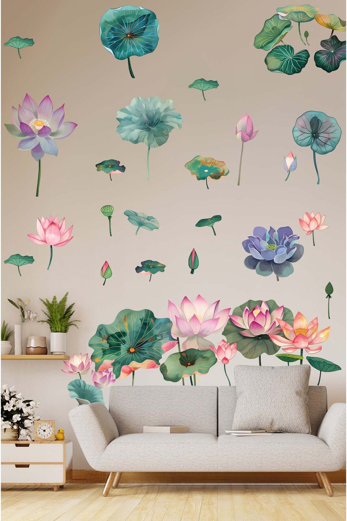 KT Decor Lotus Çiçekleri 35 Parça Premium Duvar Sticker Seti