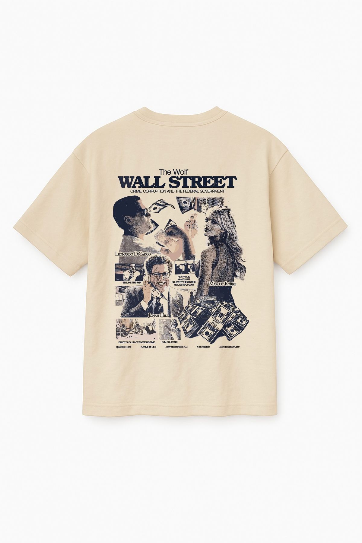 Altair Tr Bej Renk Oversize The Wolf Of Wall Street Film Baskılı Unisex Tişört T-Shirt
