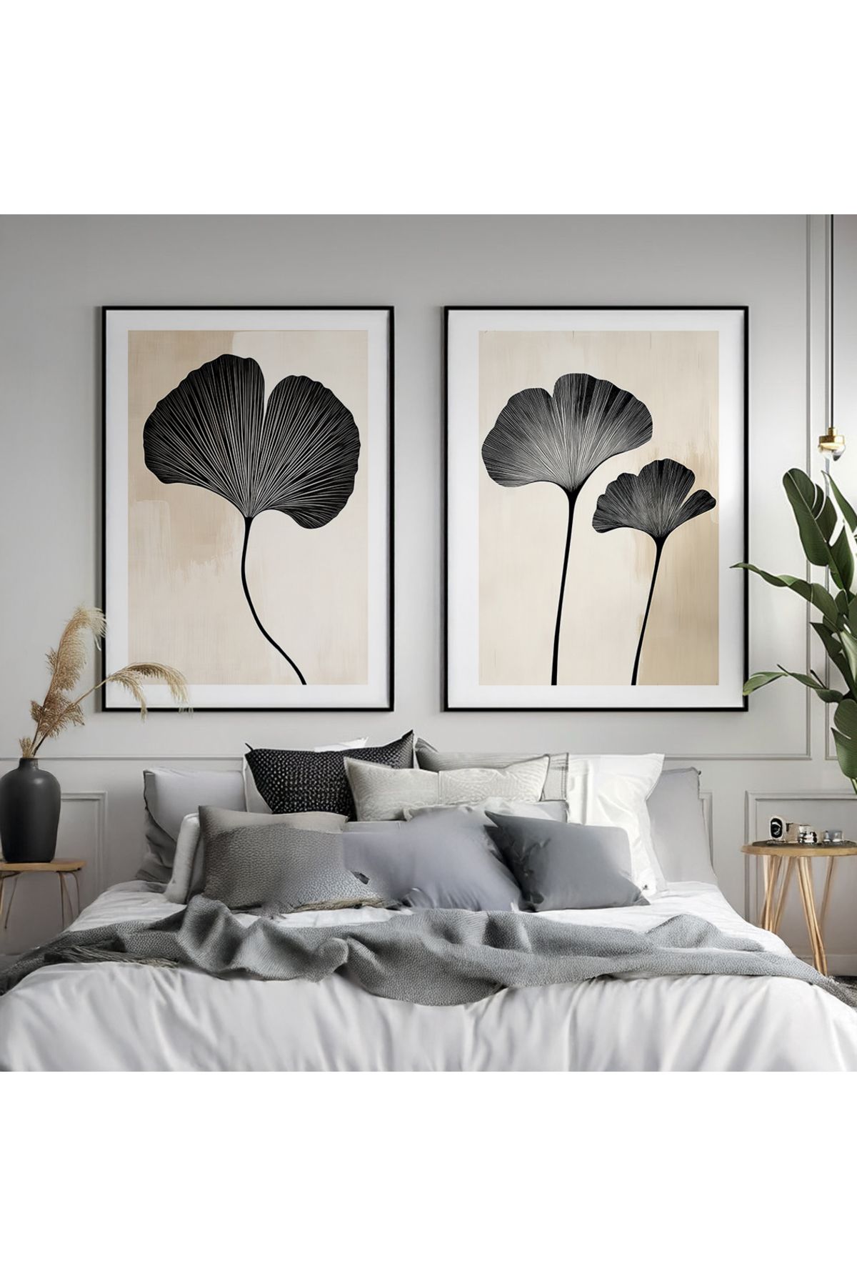 Ryta Ahşap Çerçeveli 2 li Set Tablo Premium Flora Minimalist