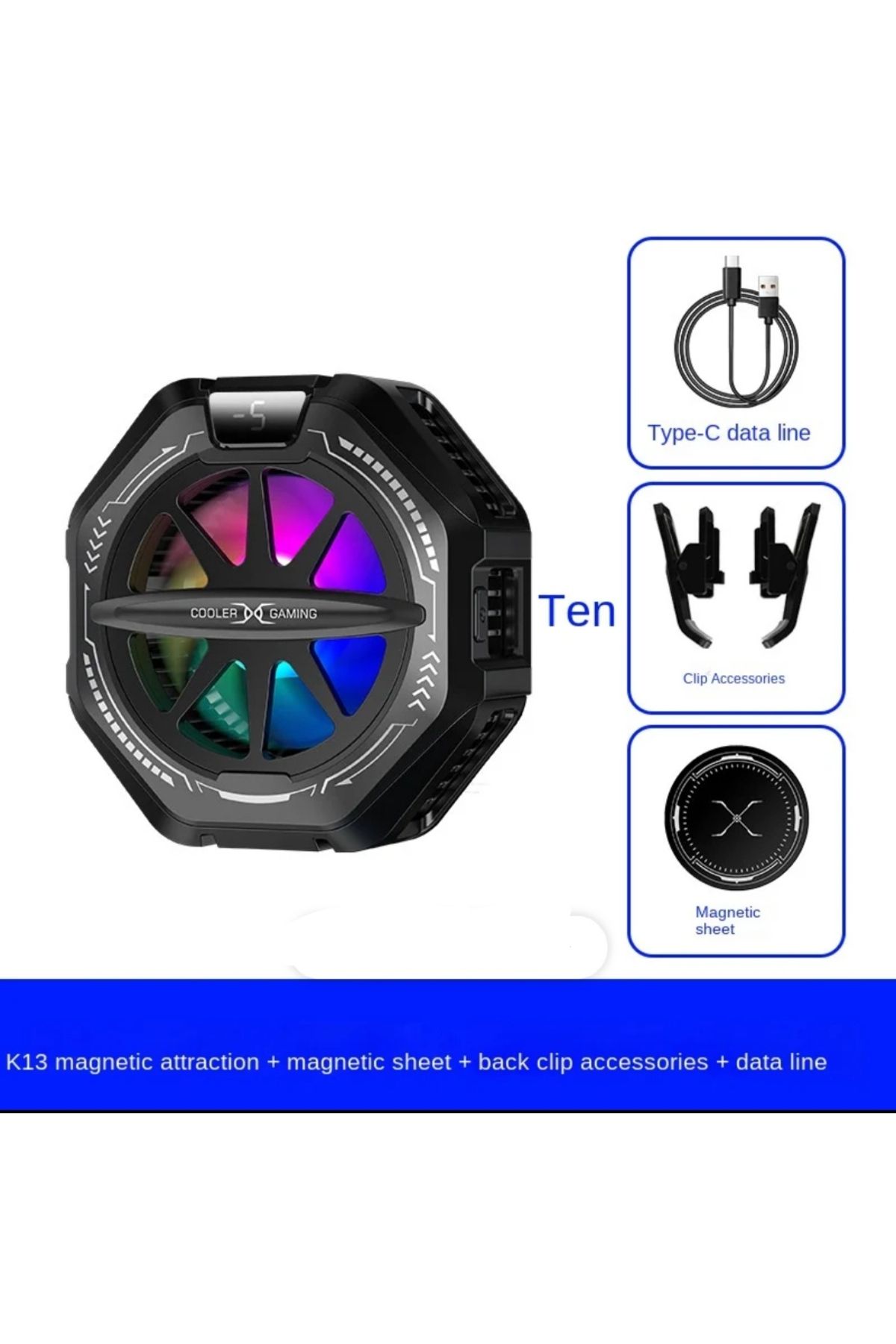 comse Magsafe Destekli Güçlü Telefon Soğutucu Radyatör Kablolu Rgb Fan 4 Modlu Mıknatıslı ve Mandallı
