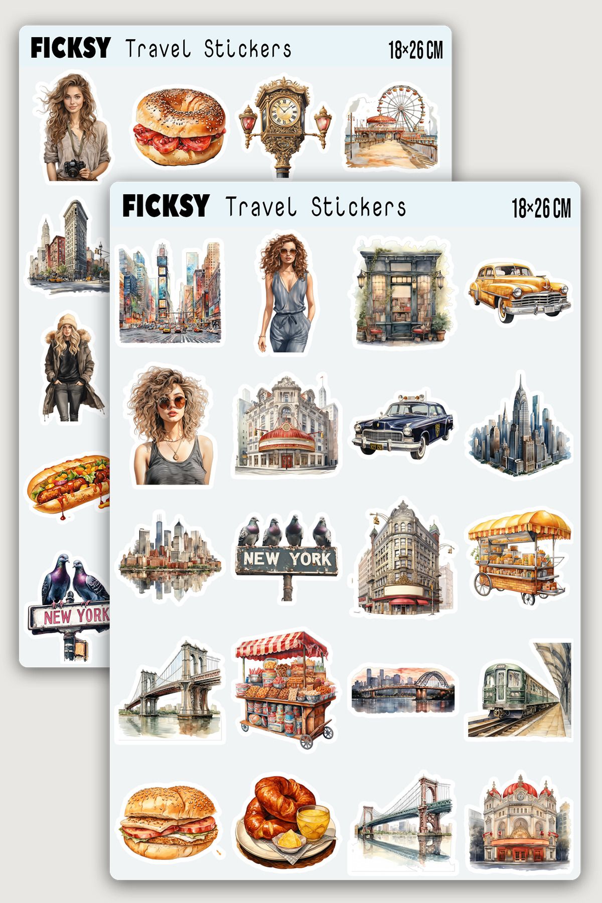 Ficksy Newyork Turu Sticker Seti - Amerika Seyahat Travel Gezi Sticker - 40 Adet Etiket Çıkartma