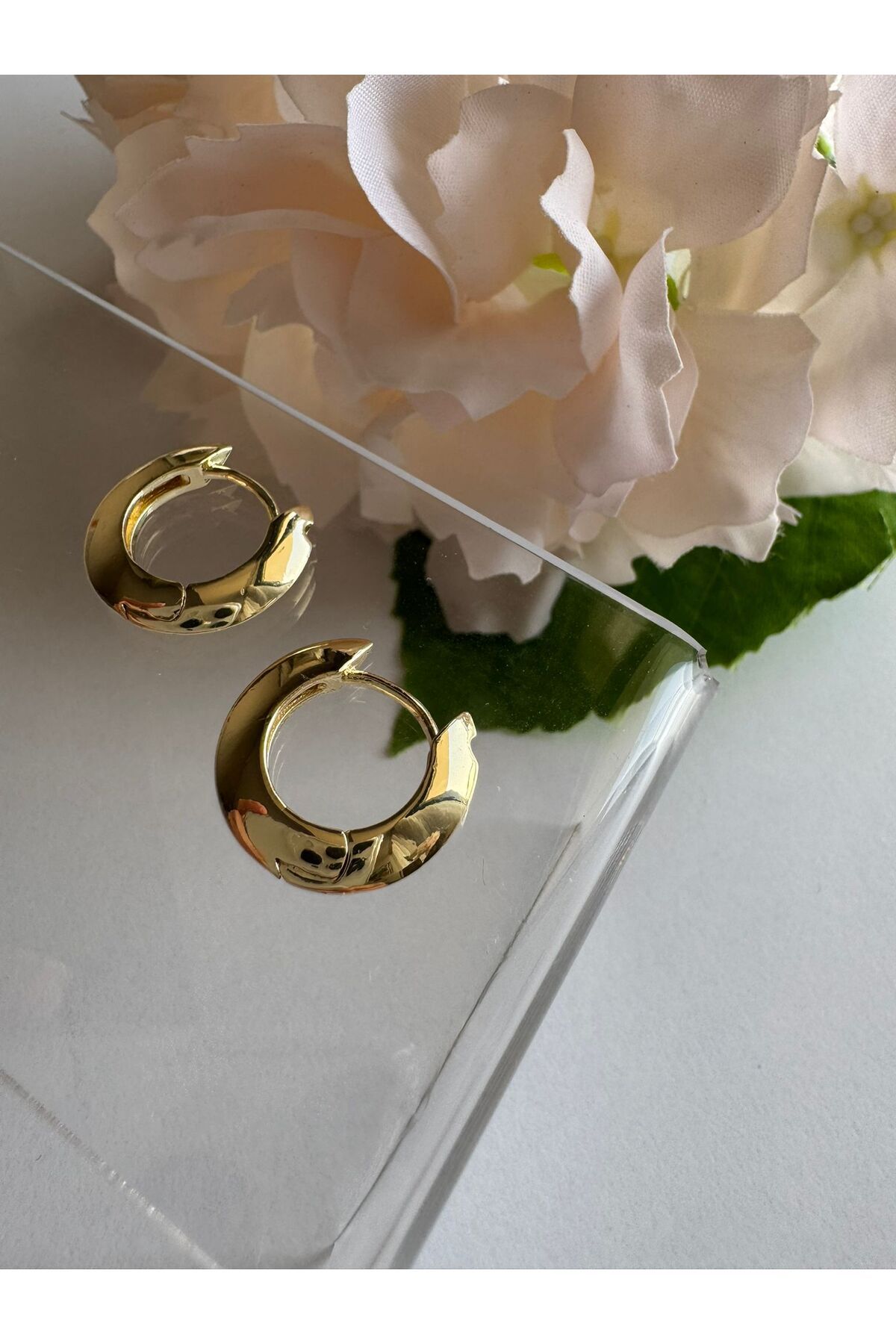 MODA 14K Rengi Vip Seri Çelik Küçük Halka Çelik Küpe 15mm