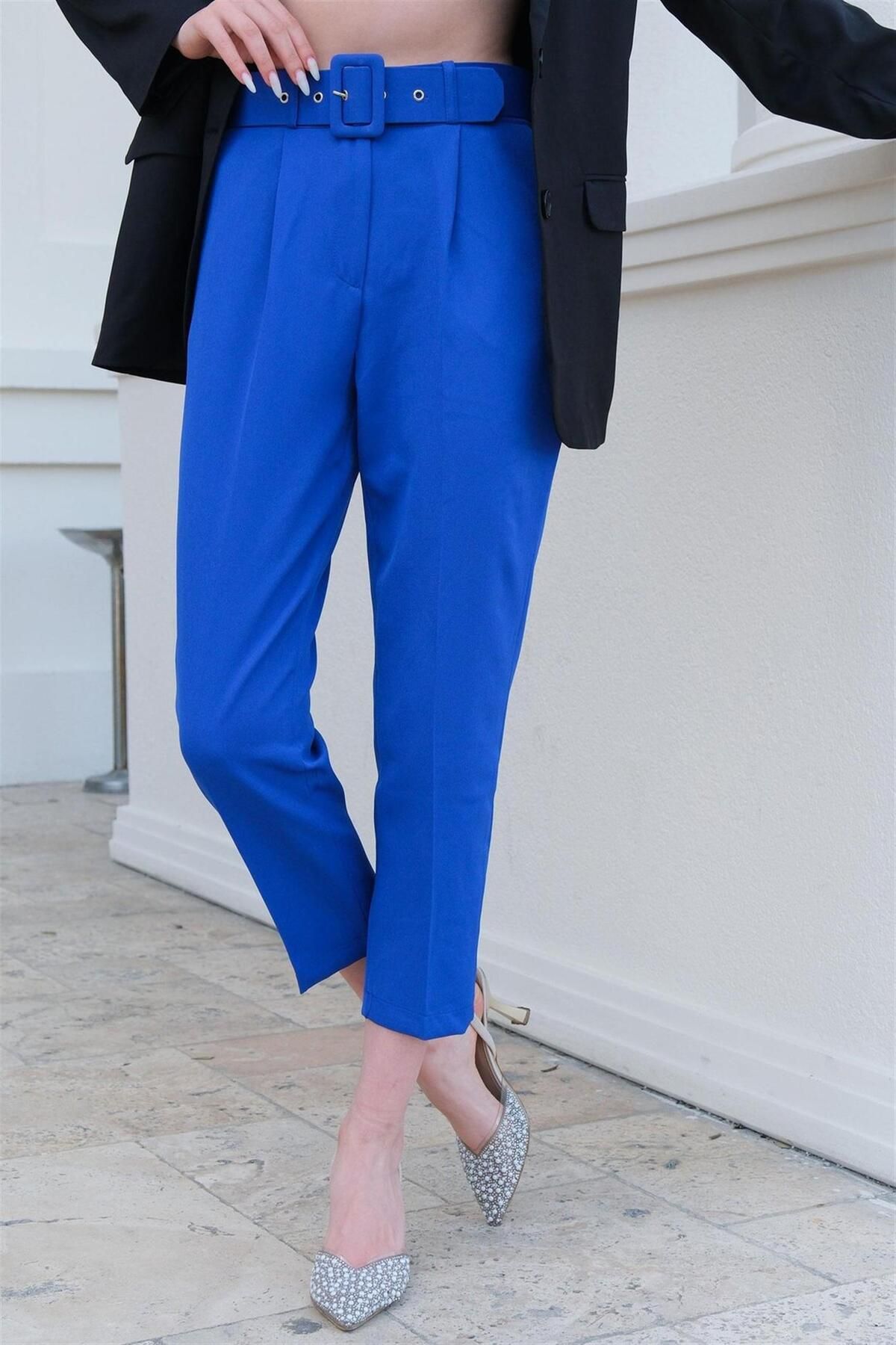 MODA 001 Kare Kemerli Dar Paça Pantolon