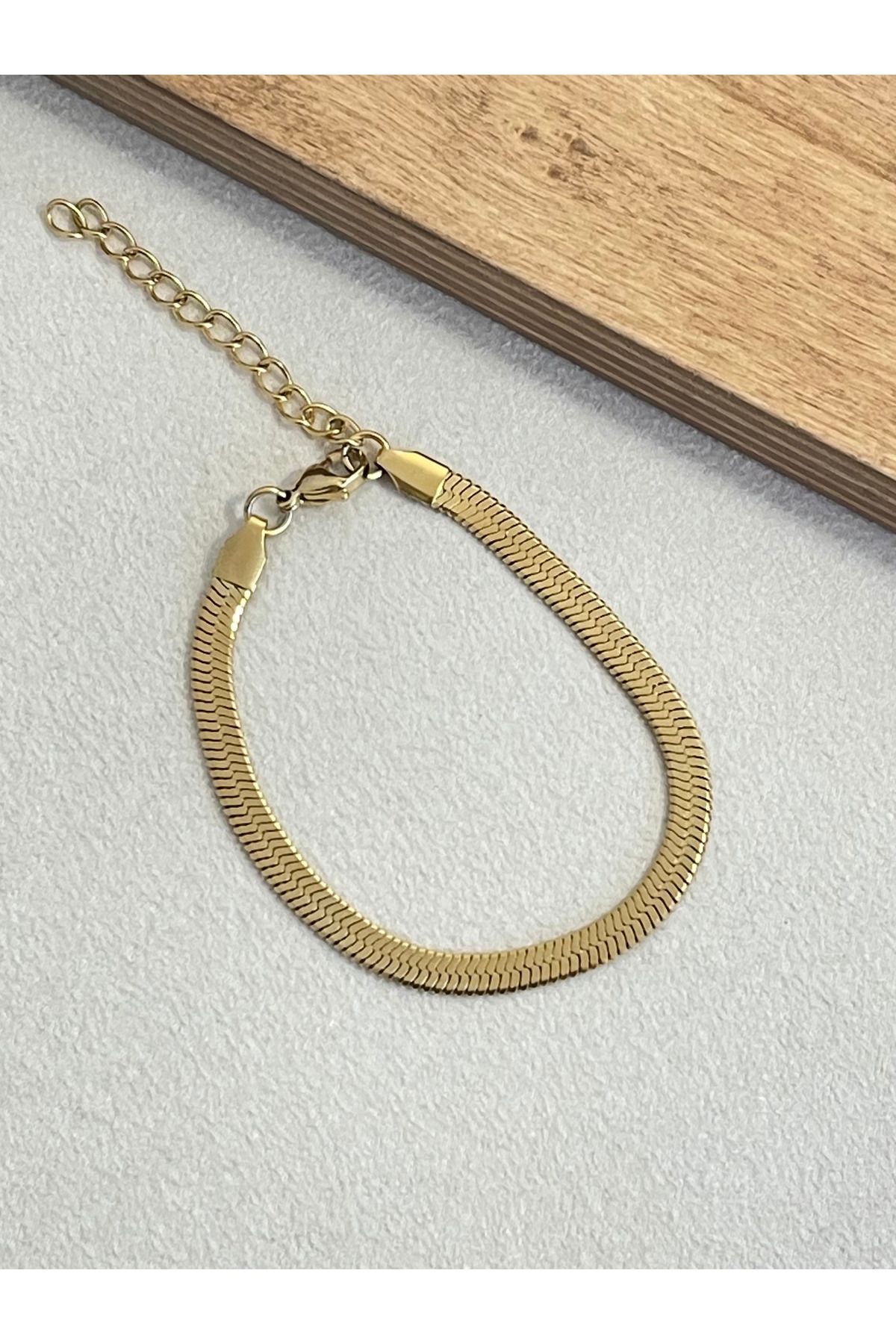 Rupen Kraft 316 L Cerrahi Çelik Ezme Yılan Modeli Gold Renk Paslanmaz Kararmaz Çelik Bileklik