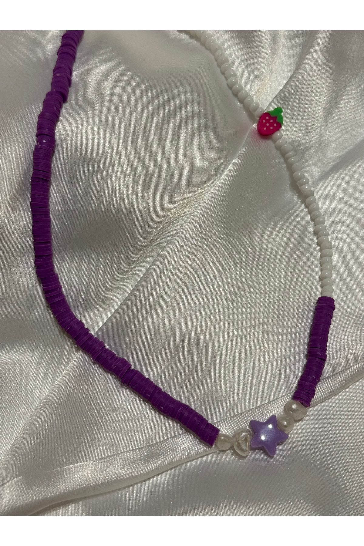 November Accessories Çilek Yıldız ve İnci Detaylı Fimo Boncuk Kolye