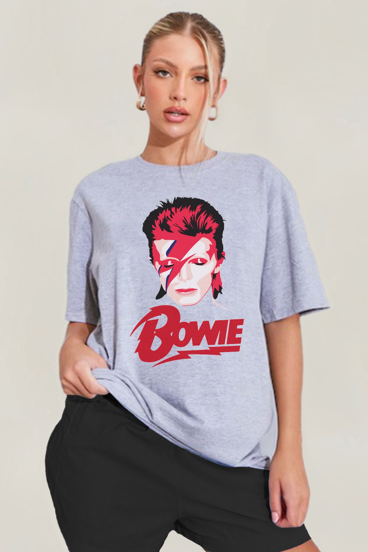 MODA David Bowie Ziggy Stardust Baskılı Oversize Kalıp Grimelanj Geniş Bol Kesim Kadın Tişört