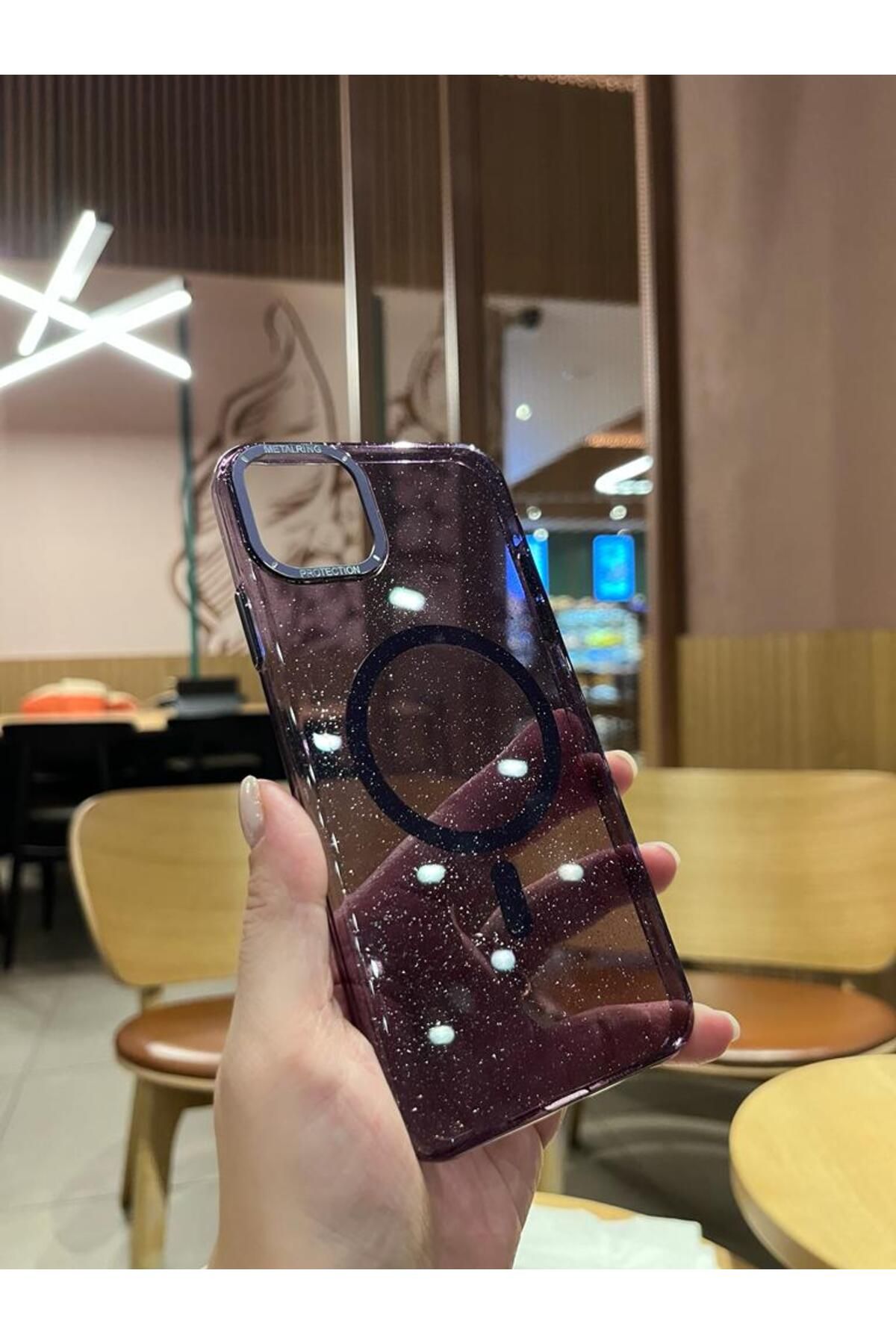 Serena Company iPhone 11 Pro Max Mor Şeffaf Sert Telefon Kılıfı Magsafe