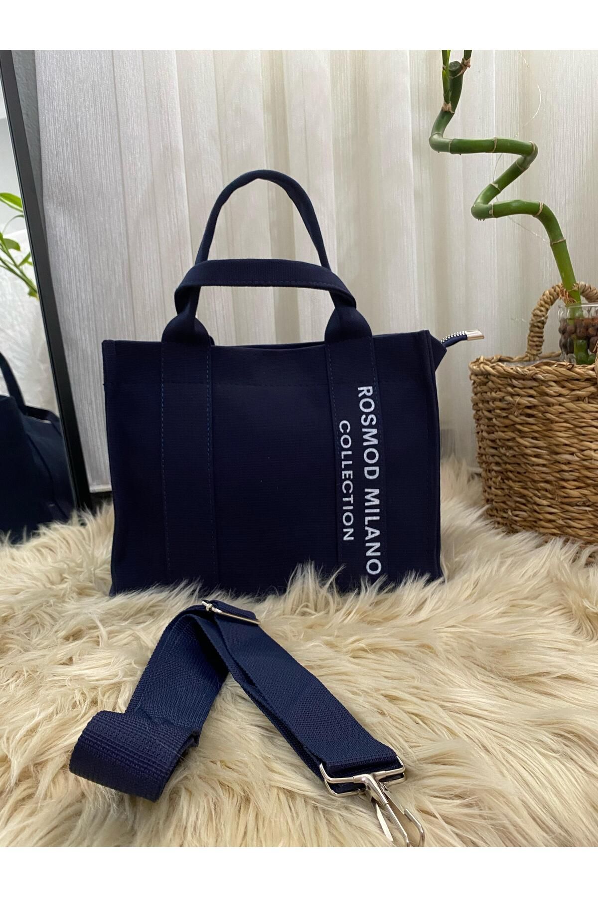 Liel Bags Kadın Lacivert Kumaş Çapraz ve El Çantası – Rosmod Milano Yazılı Spor Model