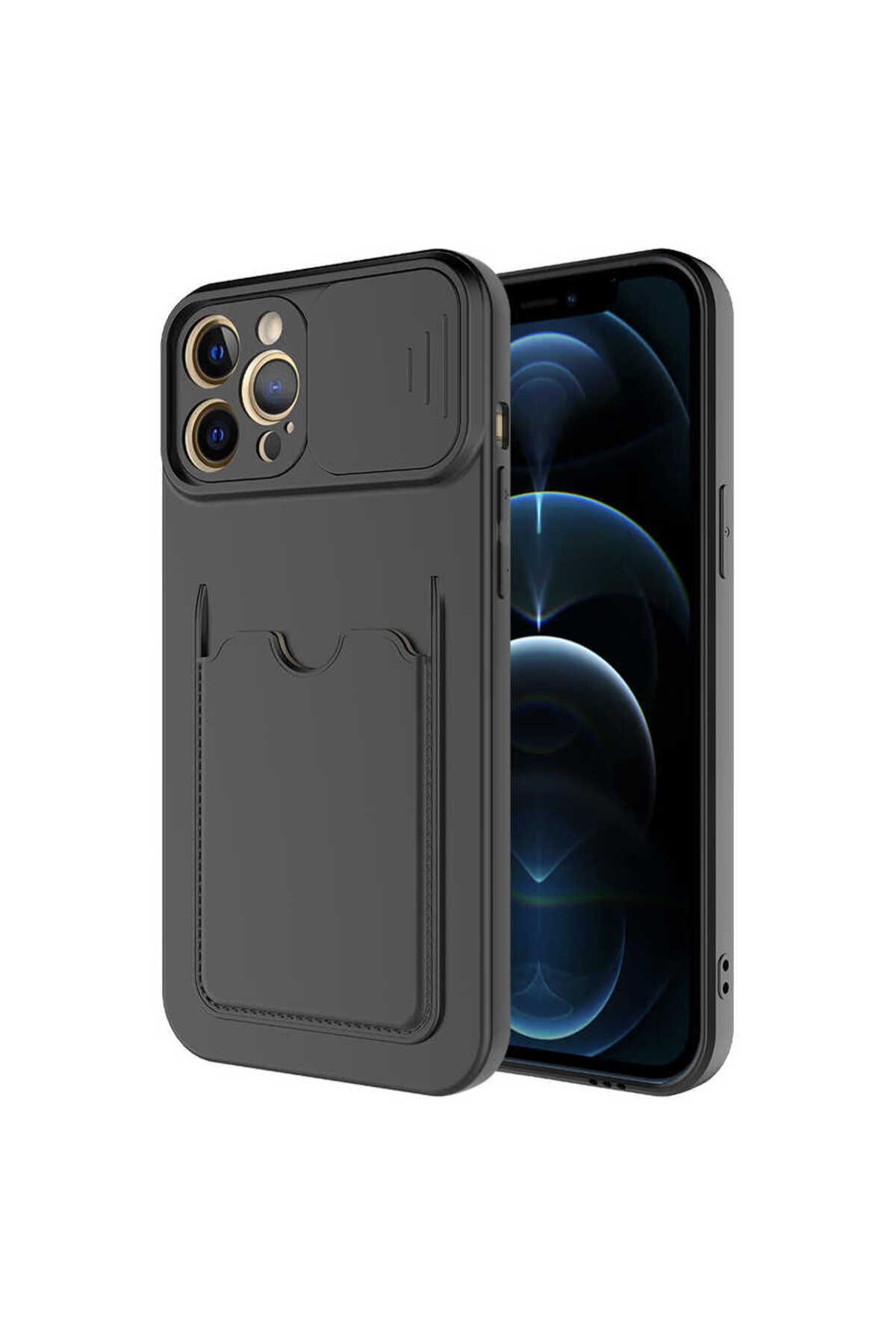 VARDAR AKSESUAR iPhone 12 Pro Max Uyumlu Kılıf Kartlıklı Kamera Korumalı Esnek Kartixvar İzvor Kapak