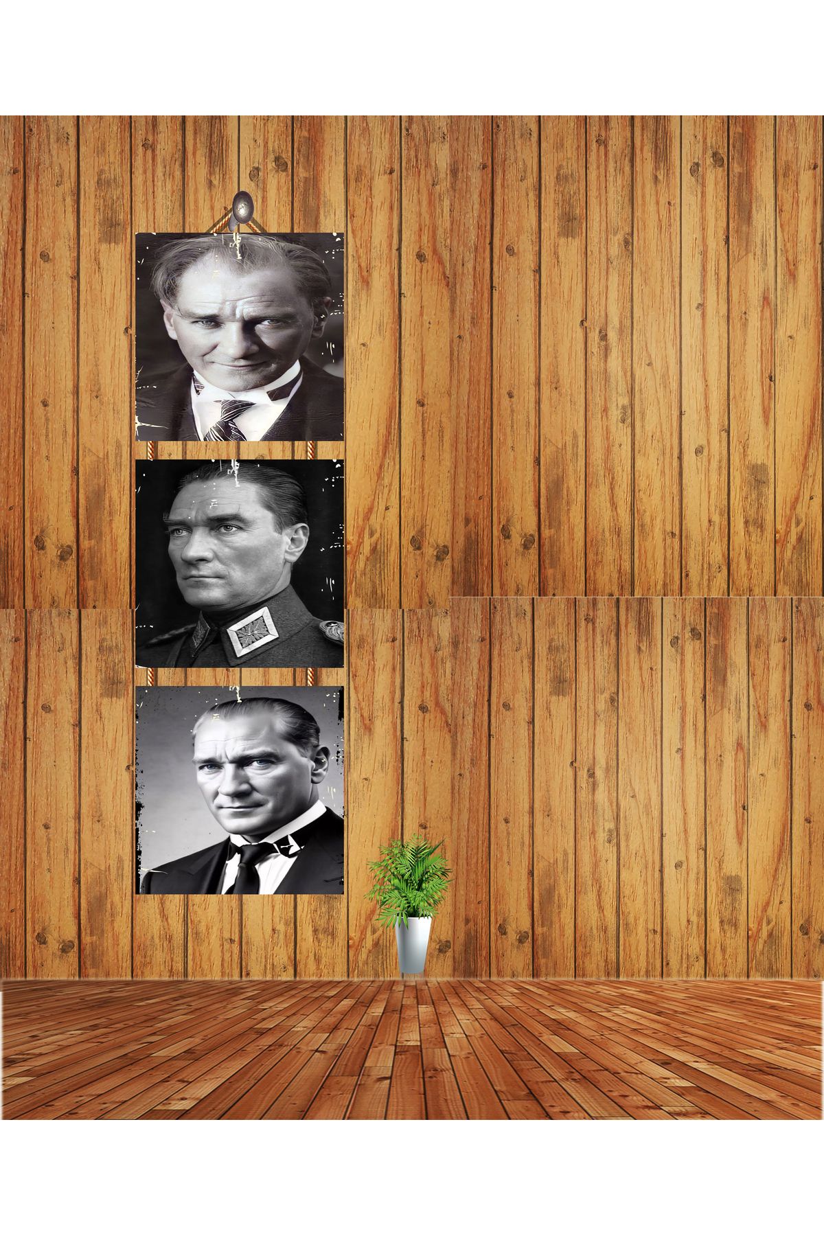 TAKIFİX Mustafa Kemal Atatürk 20 x 60 Üç Parça İpli CM MDF Duvar Tablosu .. 01