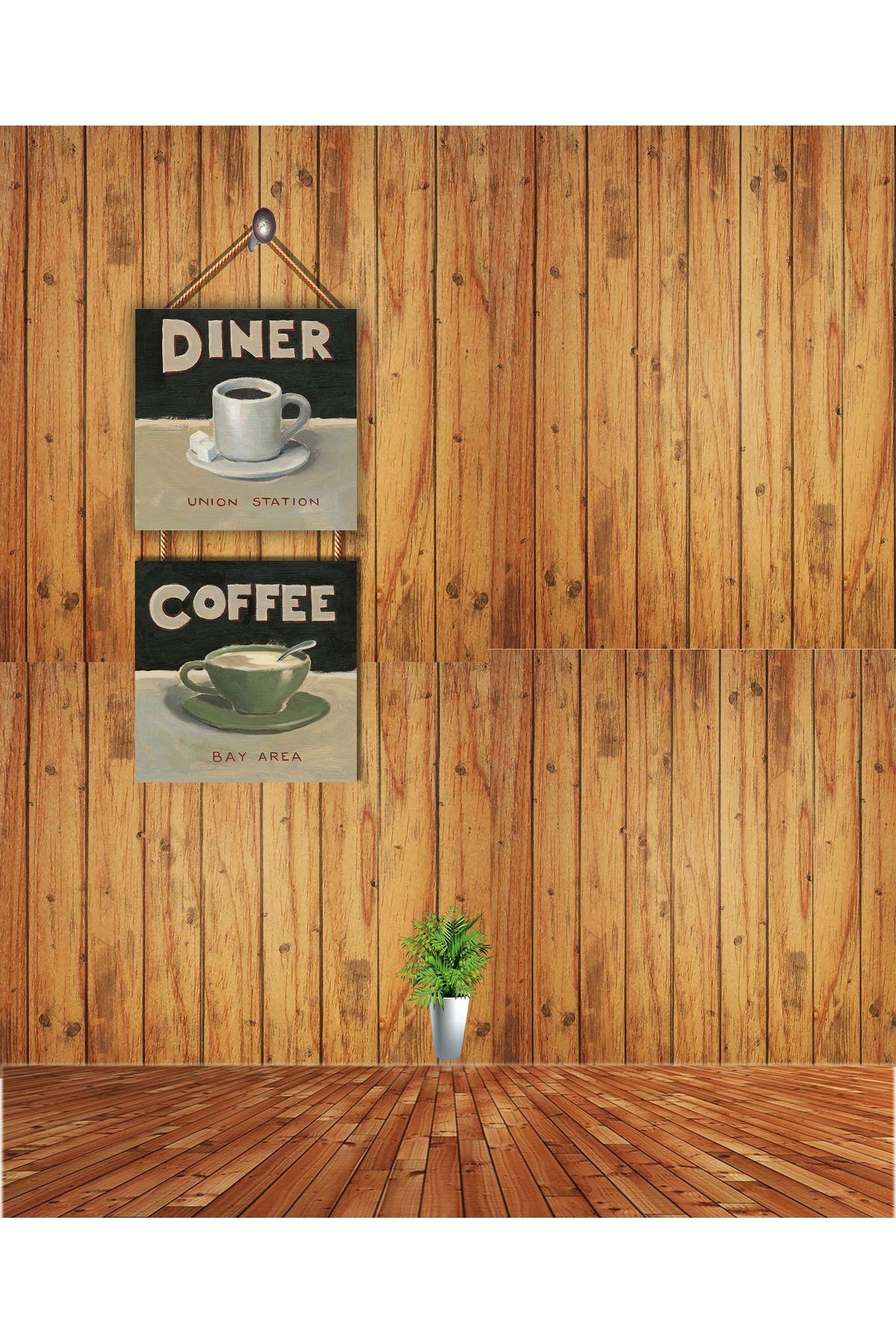 TAKIFİX Coffe Temalı 20 x 40 İki Parça İpli CM MDF Duvar Tablosu .. 01