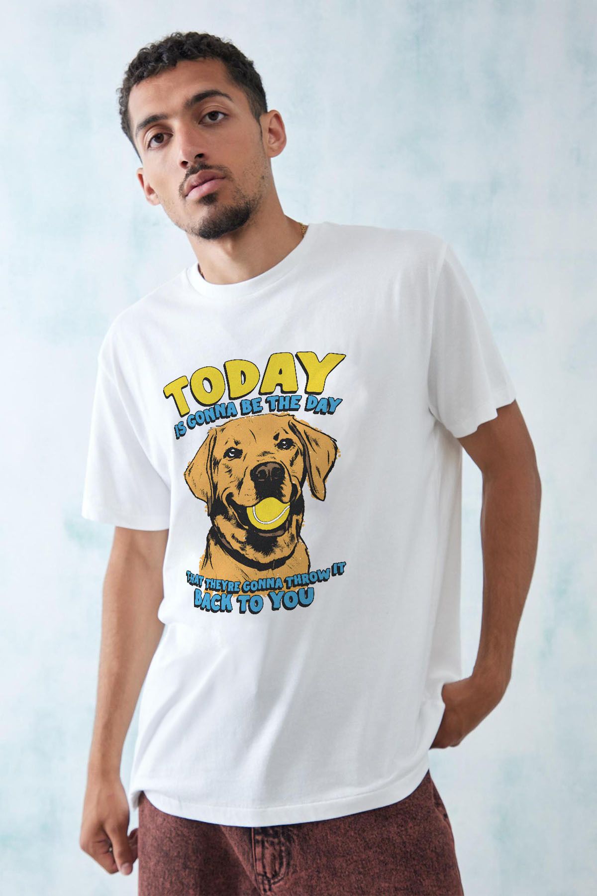 Tee&more. Unisex Regular Fit Oasis Golden Retriever Baskılı Premium T-shirt