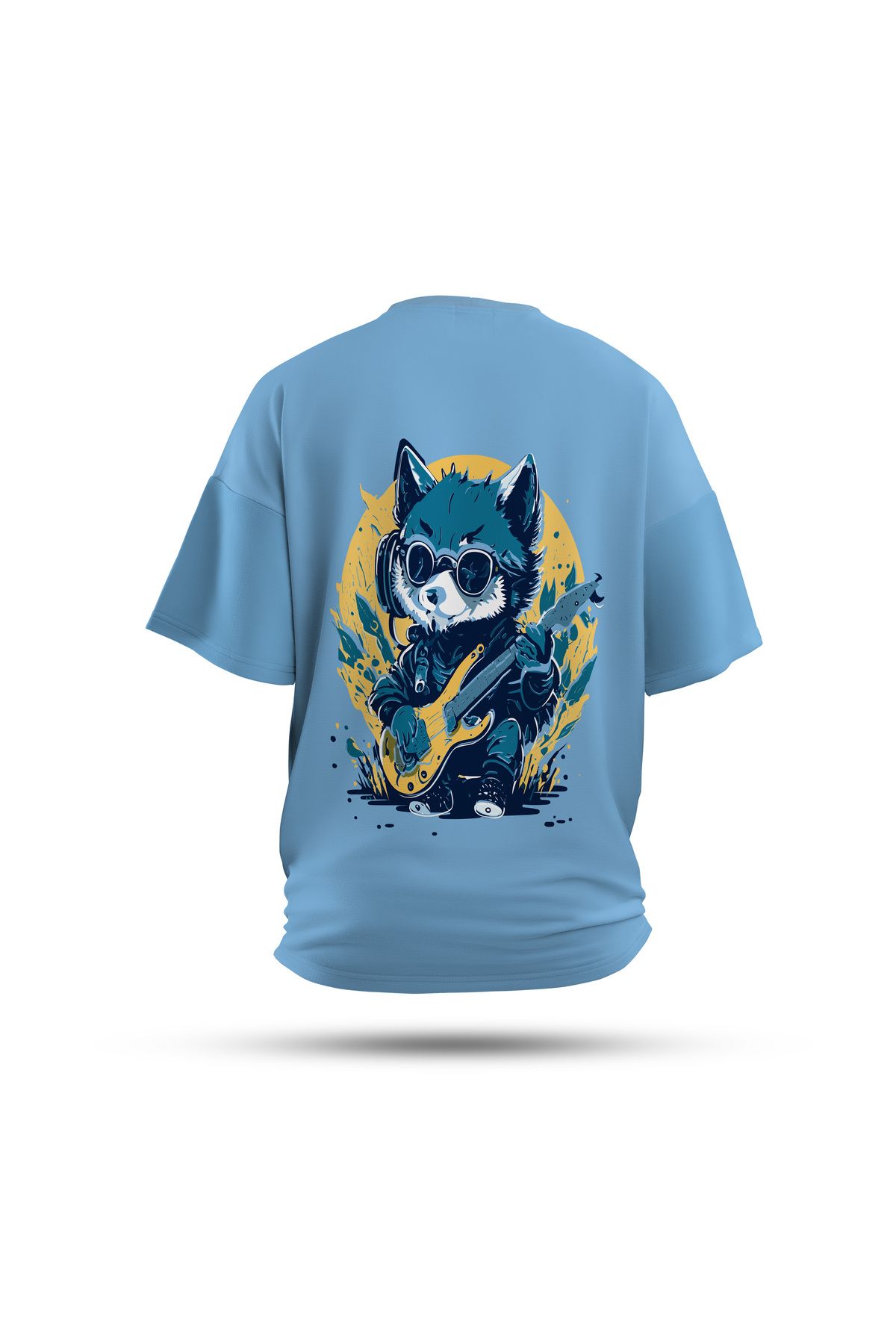 Zestia Unisex T-Shirt, Tilki Sırt Baskılı, Regular, %100 Pamuk, Mavi T-Shirt No: 0024