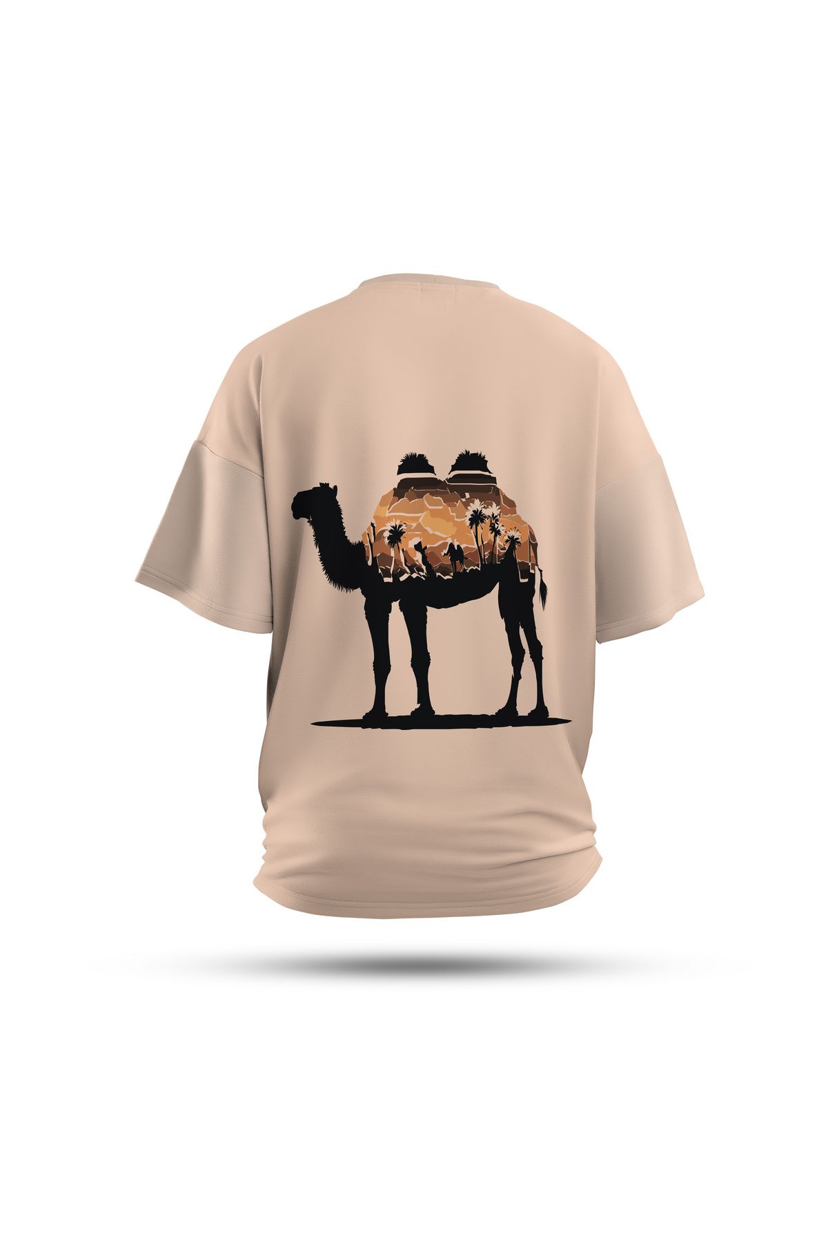 Zestia Unisex T-Shirt, Deve Sırt Baskılı, Regular, %100 Pamuk, Krem T-Shirt No: 0035