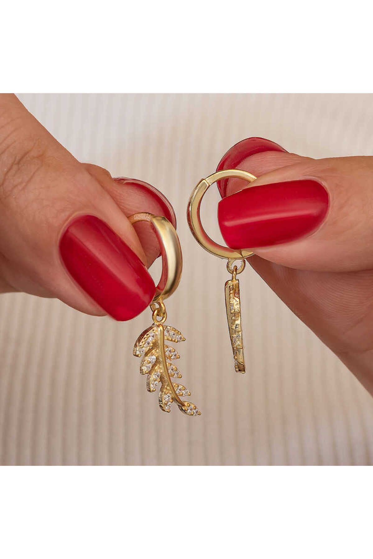 Huramarketing Gümüş Gold Sallantılı Başak Kadın Küpe