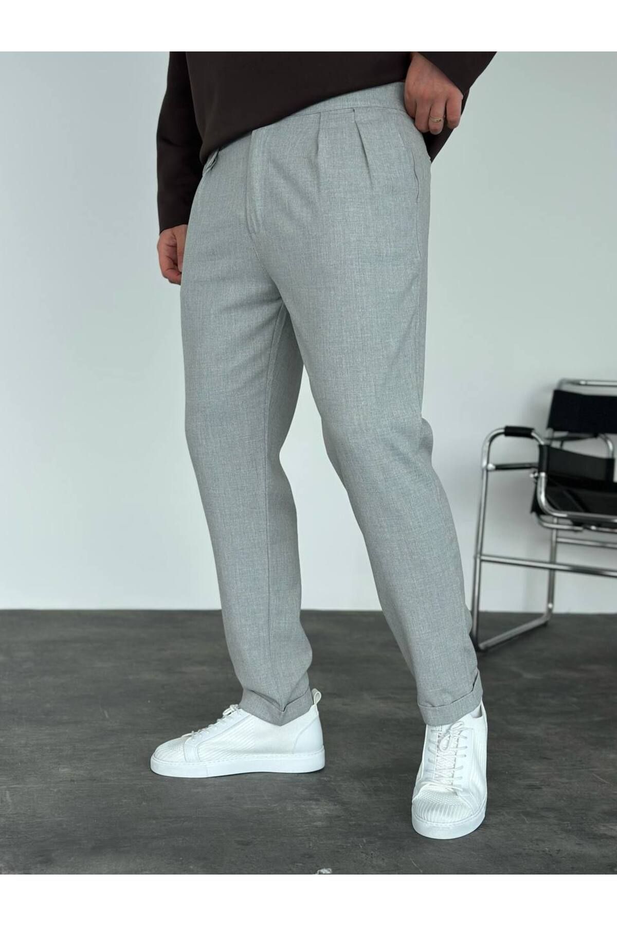 KHAYN ERKEK İTALYAN KESİM DUBLE PAÇA PİLELİ BEL DETAYLI KUMAŞ PANTALON K2043KP