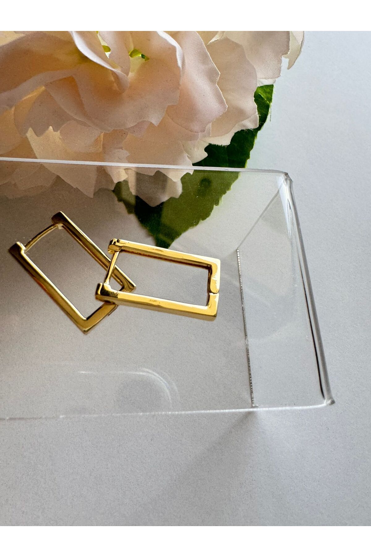 MODA 14K Rengi Vip Seri Çelik Dikdörtgen Küpe 20mm