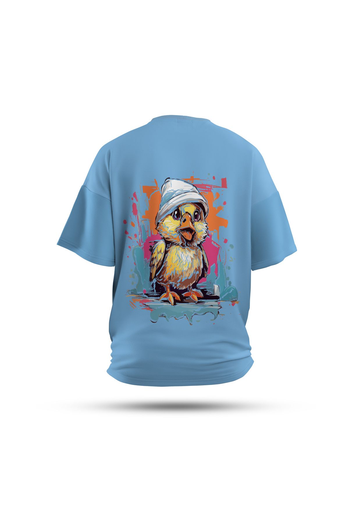 Zestia Unisex T-Shirt, Civciv Sırt Baskılı, Regular, %100 Pamuk, Mavi T-Shirt No: 0040