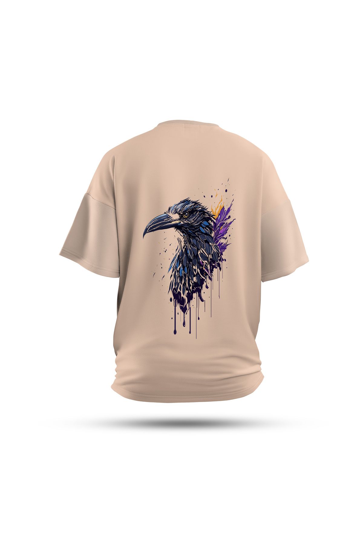 Zestia Unisex T-Shirt, Karga Sırt Baskılı, Regular, %100 Pamuk, Yeşil T-Shirt No: 0041