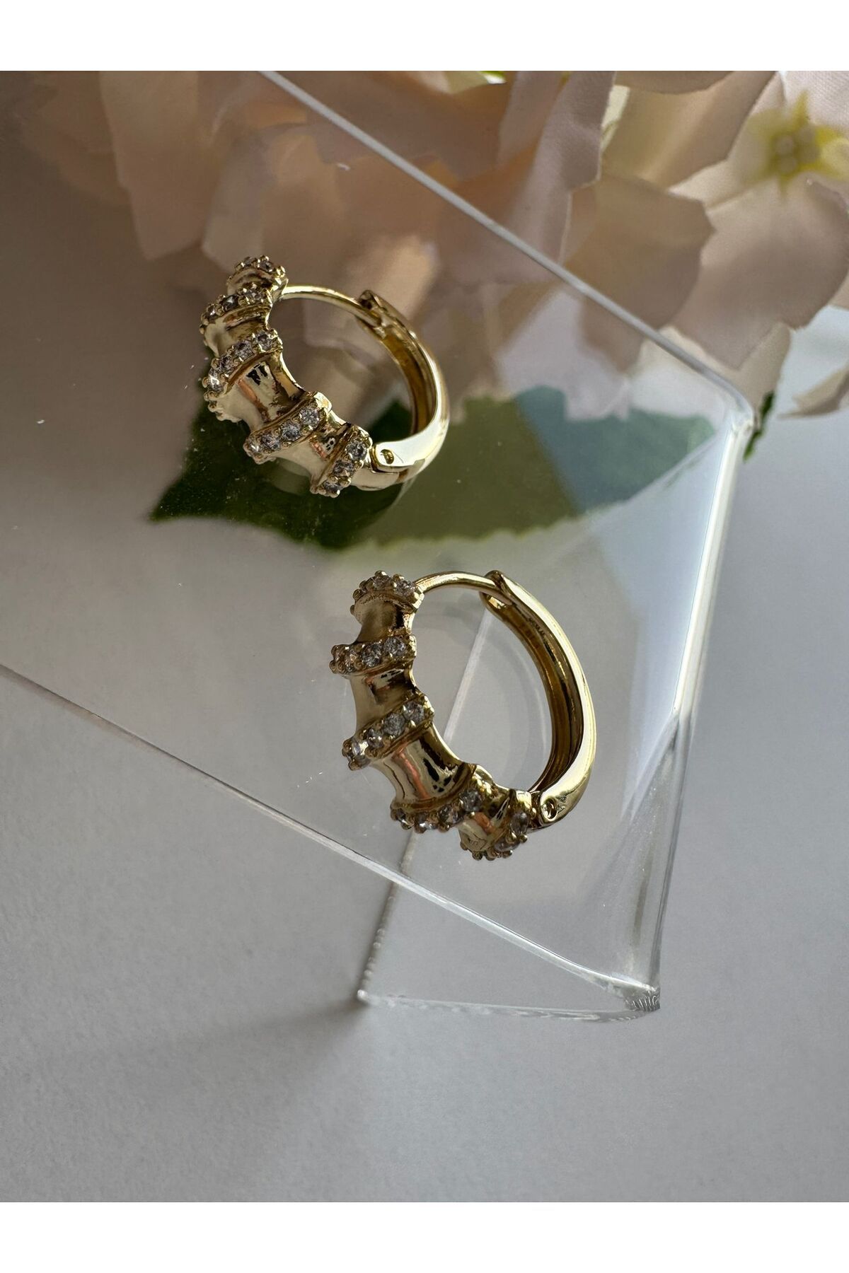 MODA 14K Rengi Vip Seri Çelik Taşlı Halka Küpe 15mm
