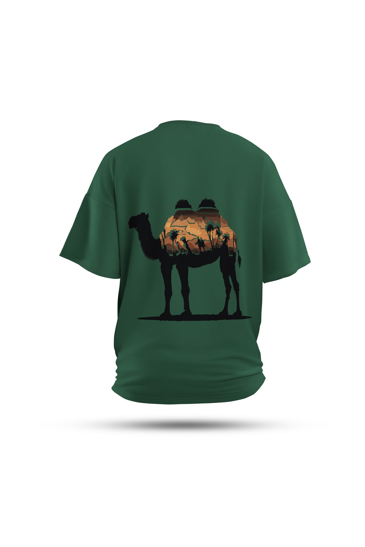 Zestia Unisex T-Shirt, Deve Sırt Baskılı, Regular, %100 Pamuk, Yeşil T-Shirt No: 0035