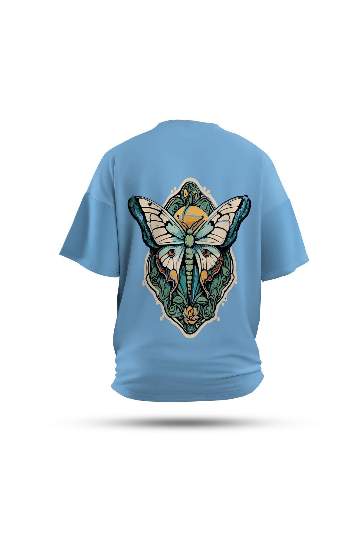 Zestia Unisex T-Shirt, Kelebek Sırt Baskılı, Regular, %100 Pamuk, Mavi T-Shirt No: 0047