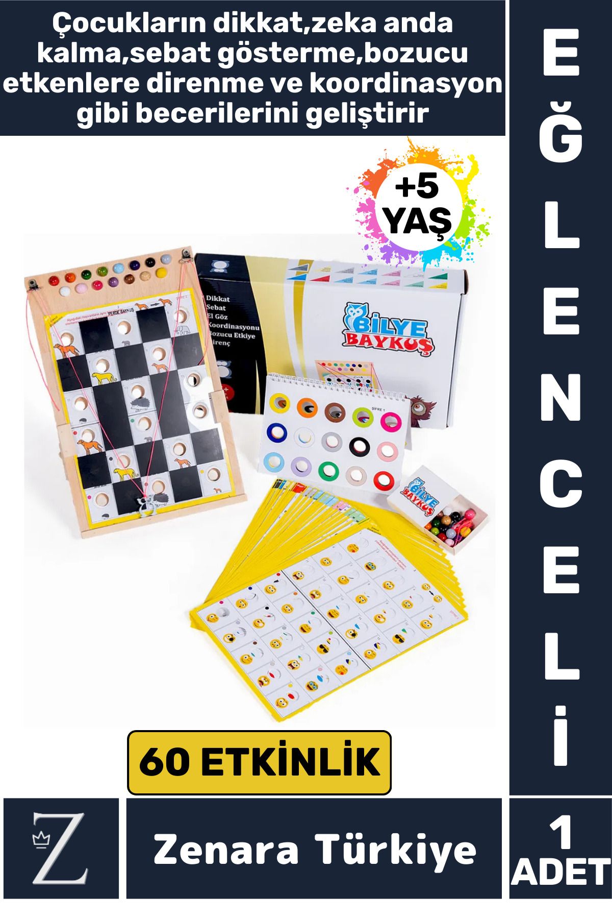 Zenara Eğlenceli Görsel Algı Dikkat Zeka Hafıza El-Göz Koordinasyonu Geliştirici Oyun BİLYE BAYKUŞ 5+ YAŞ
