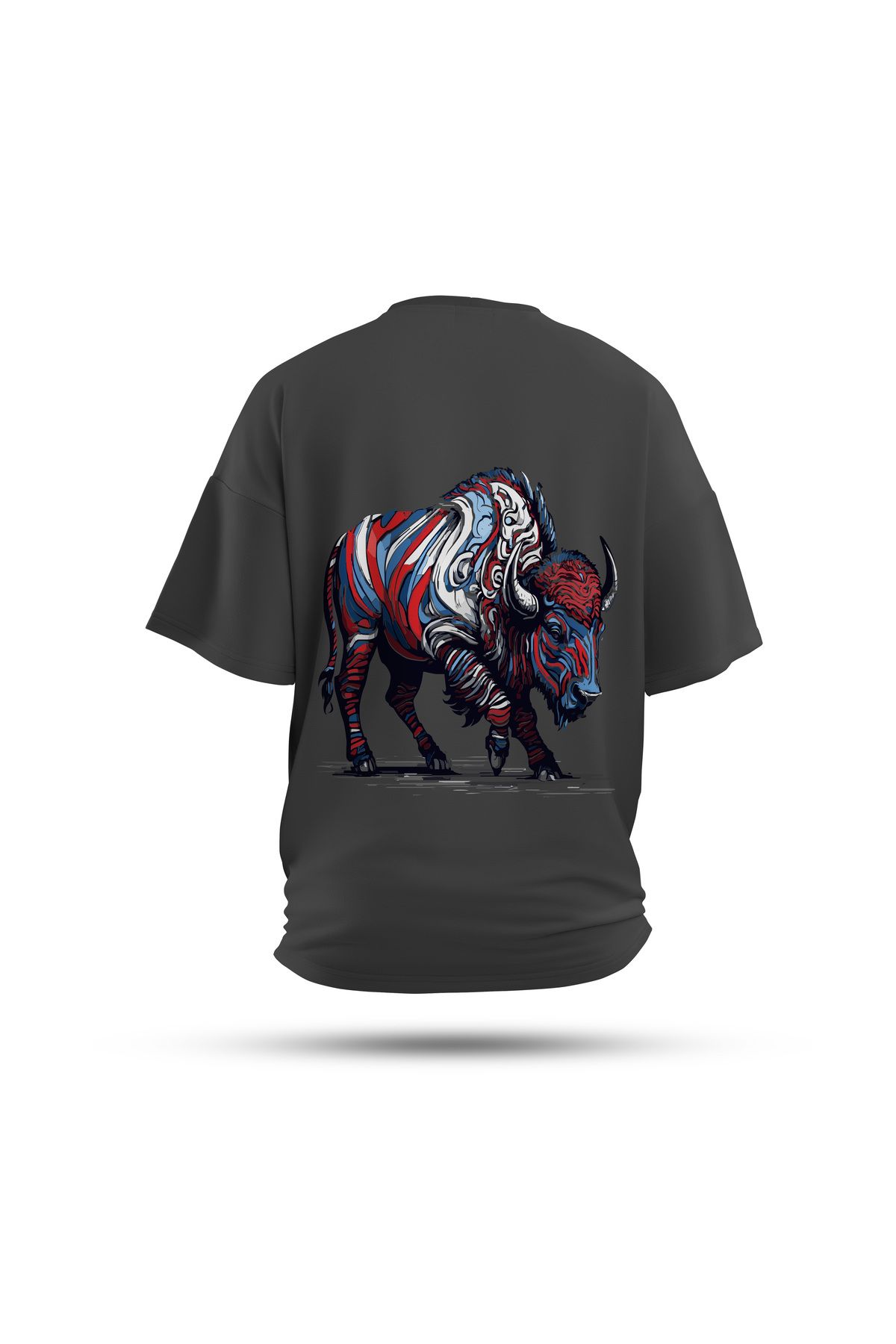 Zestia Unisex T-Shirt, Boğa Sırt Baskılı, Regular, %100 Pamuk, Antrasit T-Shirt No: 0046