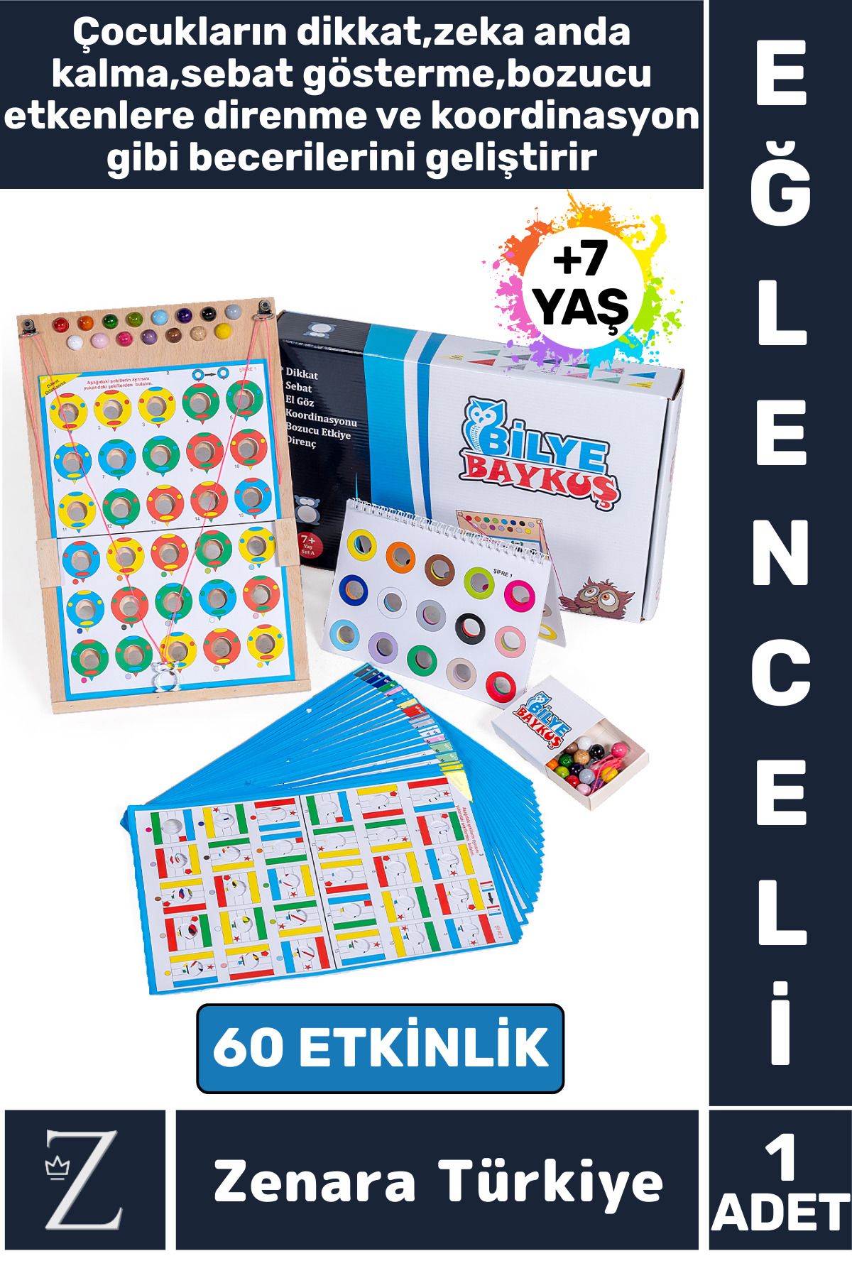 Zenara Eğlenceli Görsel Algı Dikkat Zeka Hafıza El-Göz Koordinasyonu Geliştirici Oyun BİLYE BAYKUŞ 7+ YAŞ