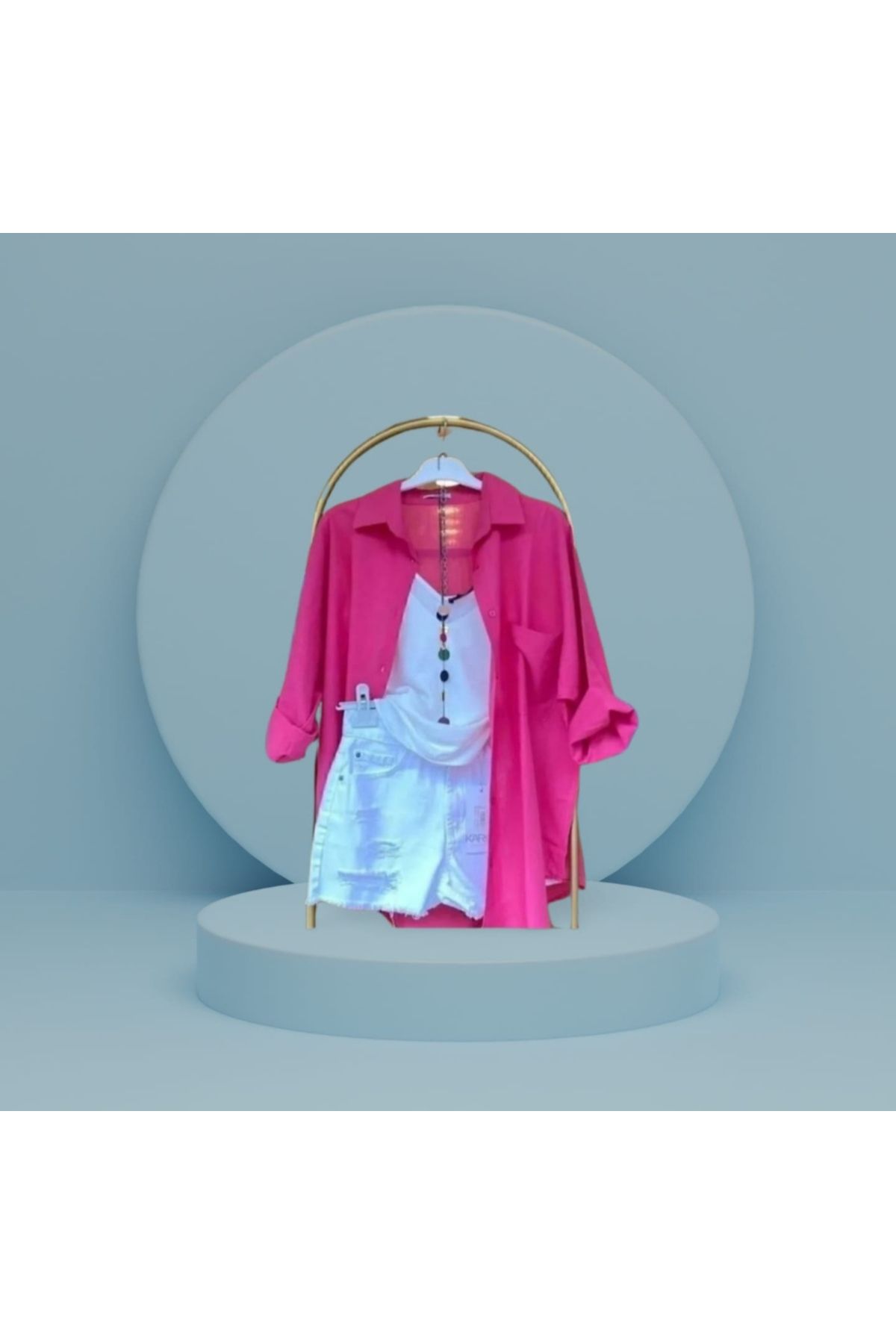 Vinna Club Pembe Keten Oversize Gömlek
